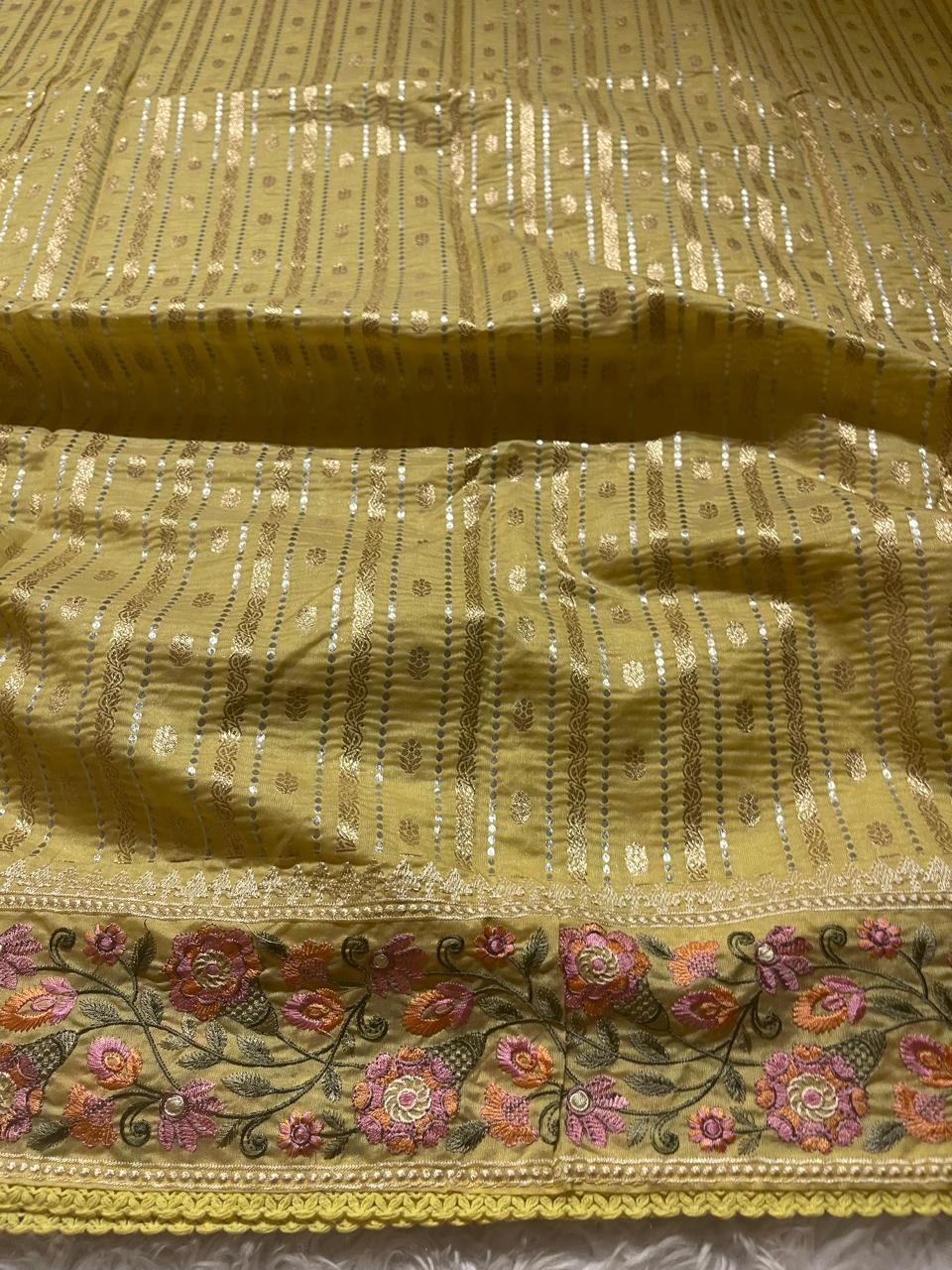 ANAHA-FLORA LIME YELLOW SAREE - Image 4