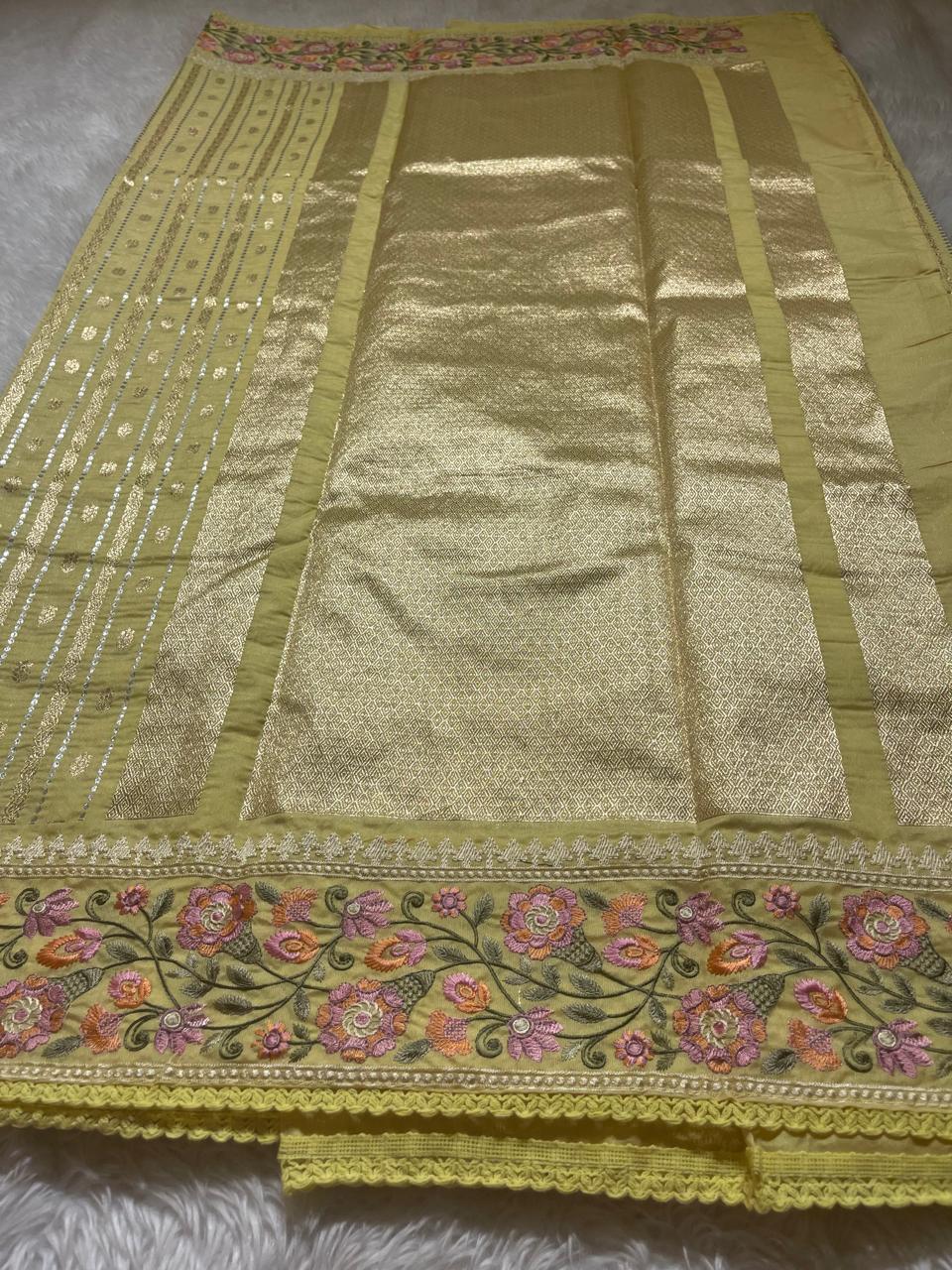 ANAHA-FLORA LIME YELLOW SAREE - Image 7