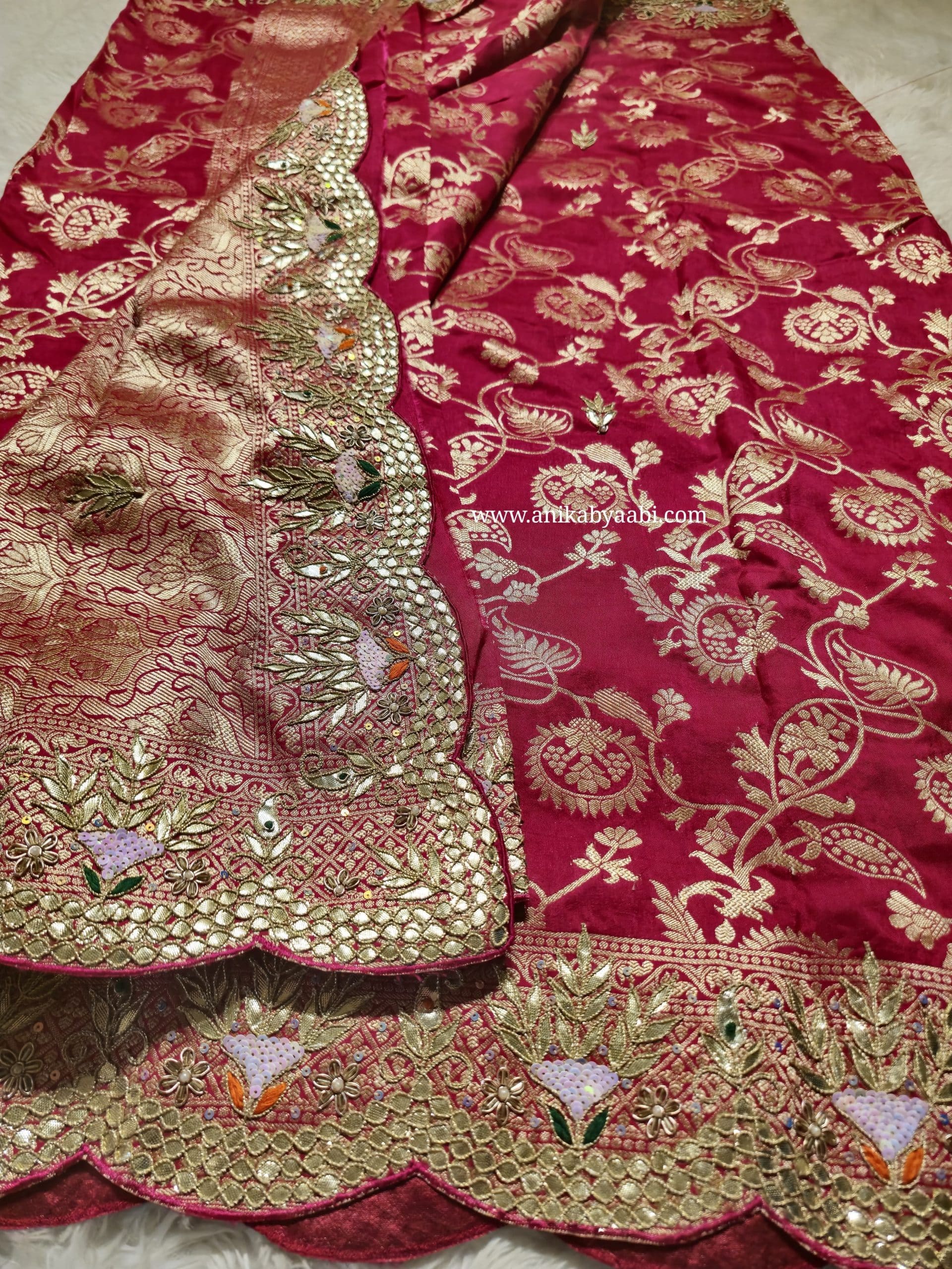ANIKA BRIDAL EDIT-RANI PINK RED DUALTONE SAREE - Image 3