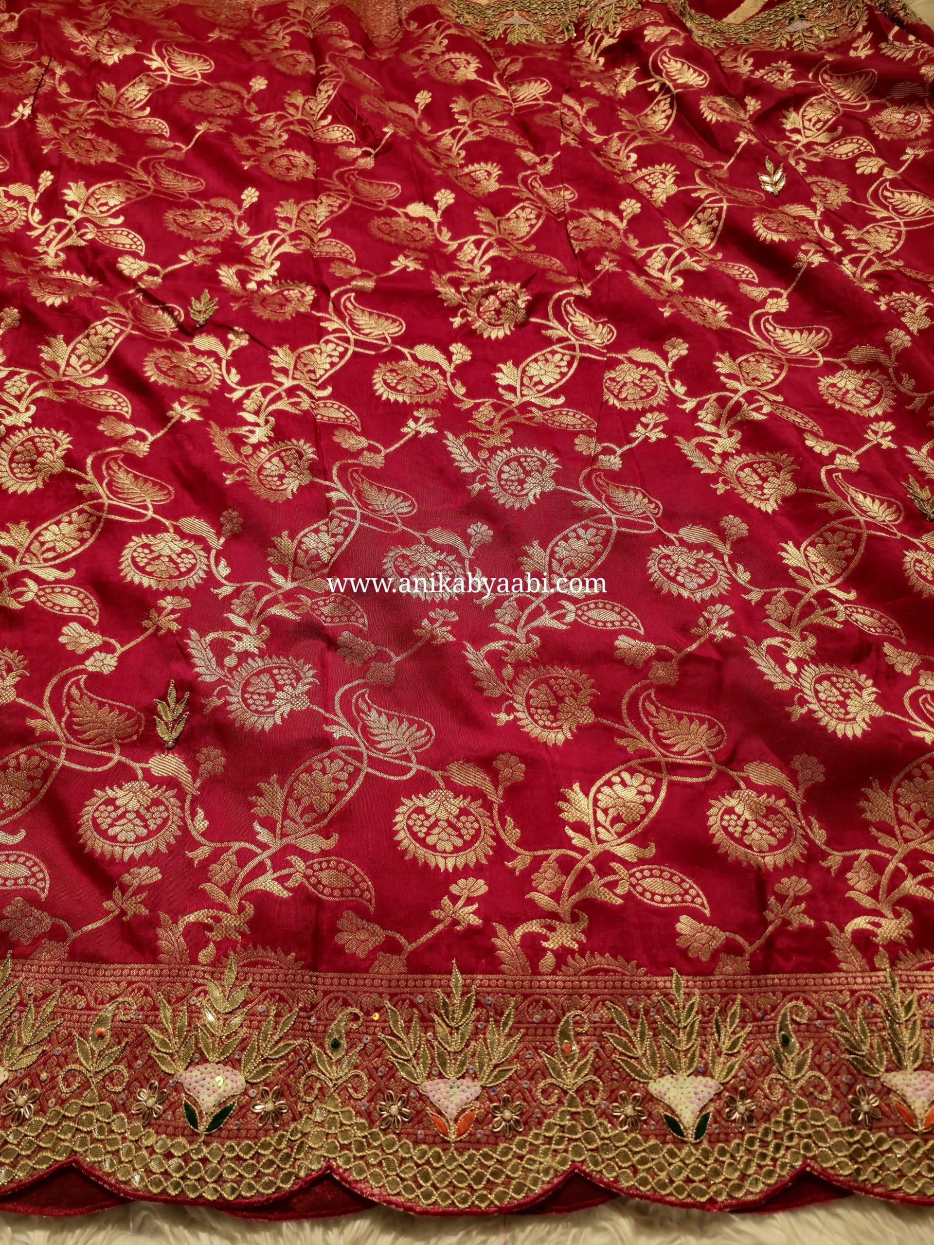 ANIKA BRIDAL EDIT-RANI PINK RED DUALTONE SAREE - Image 4