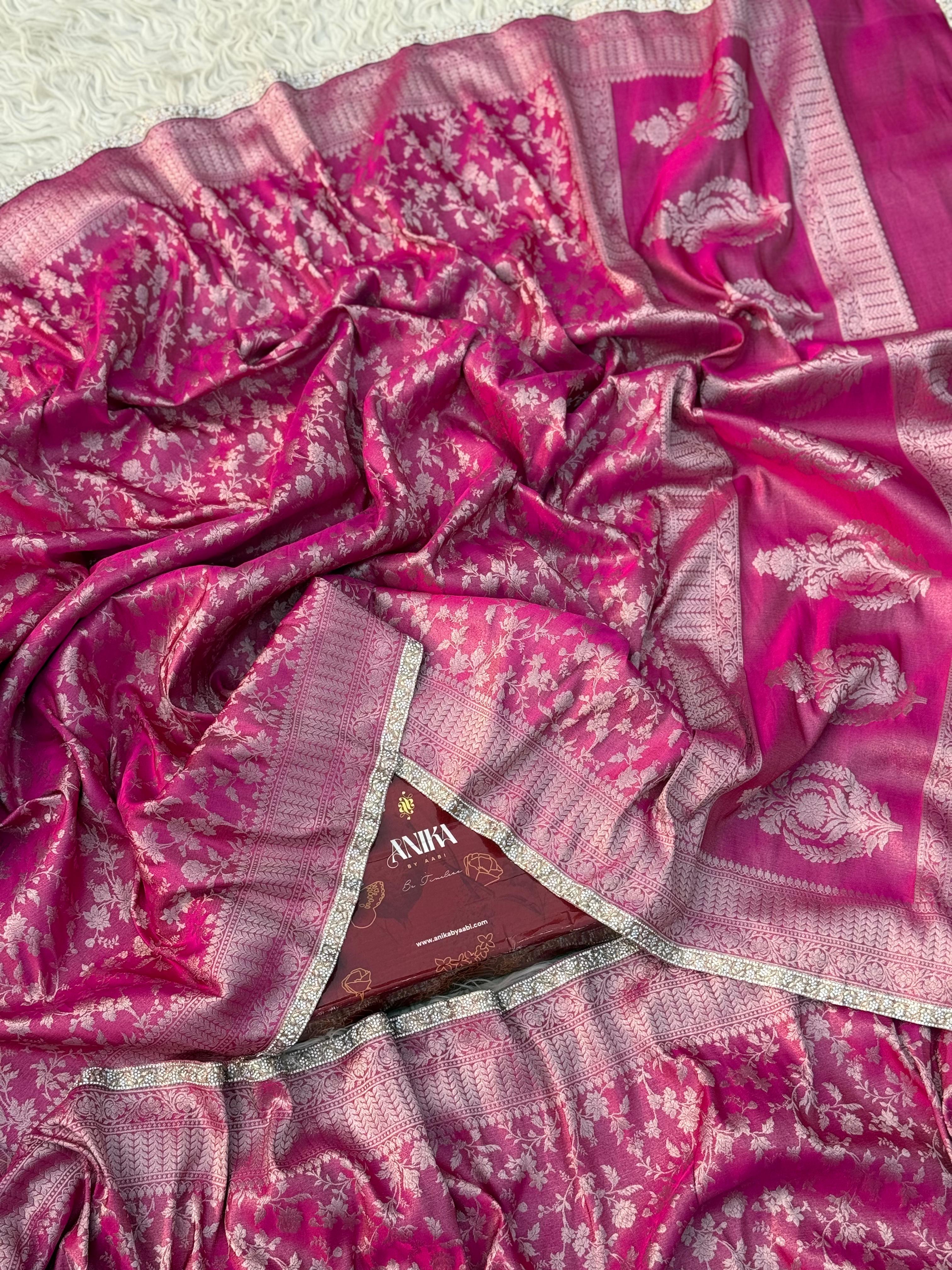 Anika Luxe - Banarasi Tissue chiniya silk saree - Ranipink - Image 3