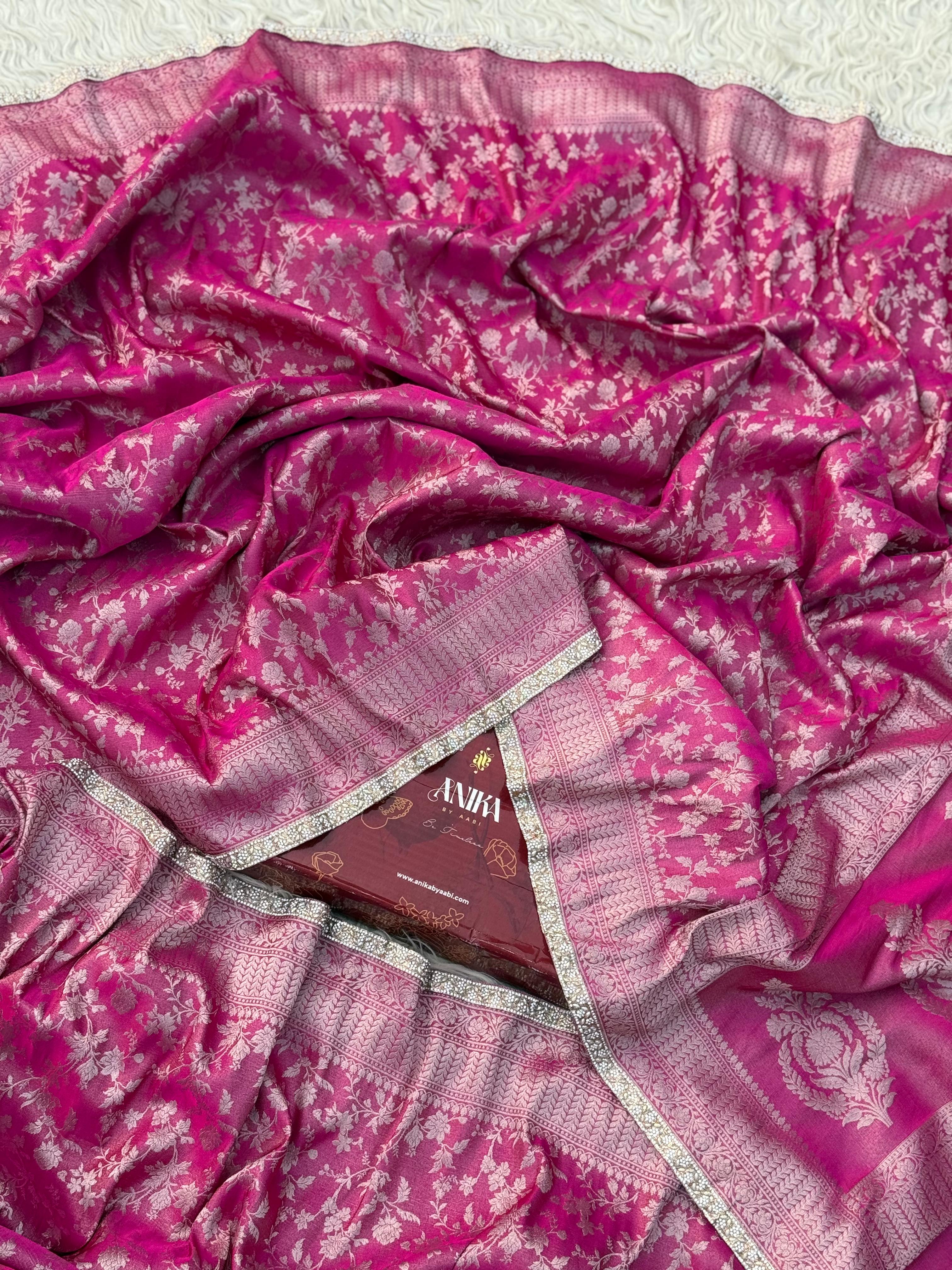 Anika Luxe - Banarasi Tissue chiniya silk saree - Ranipink - Image 5