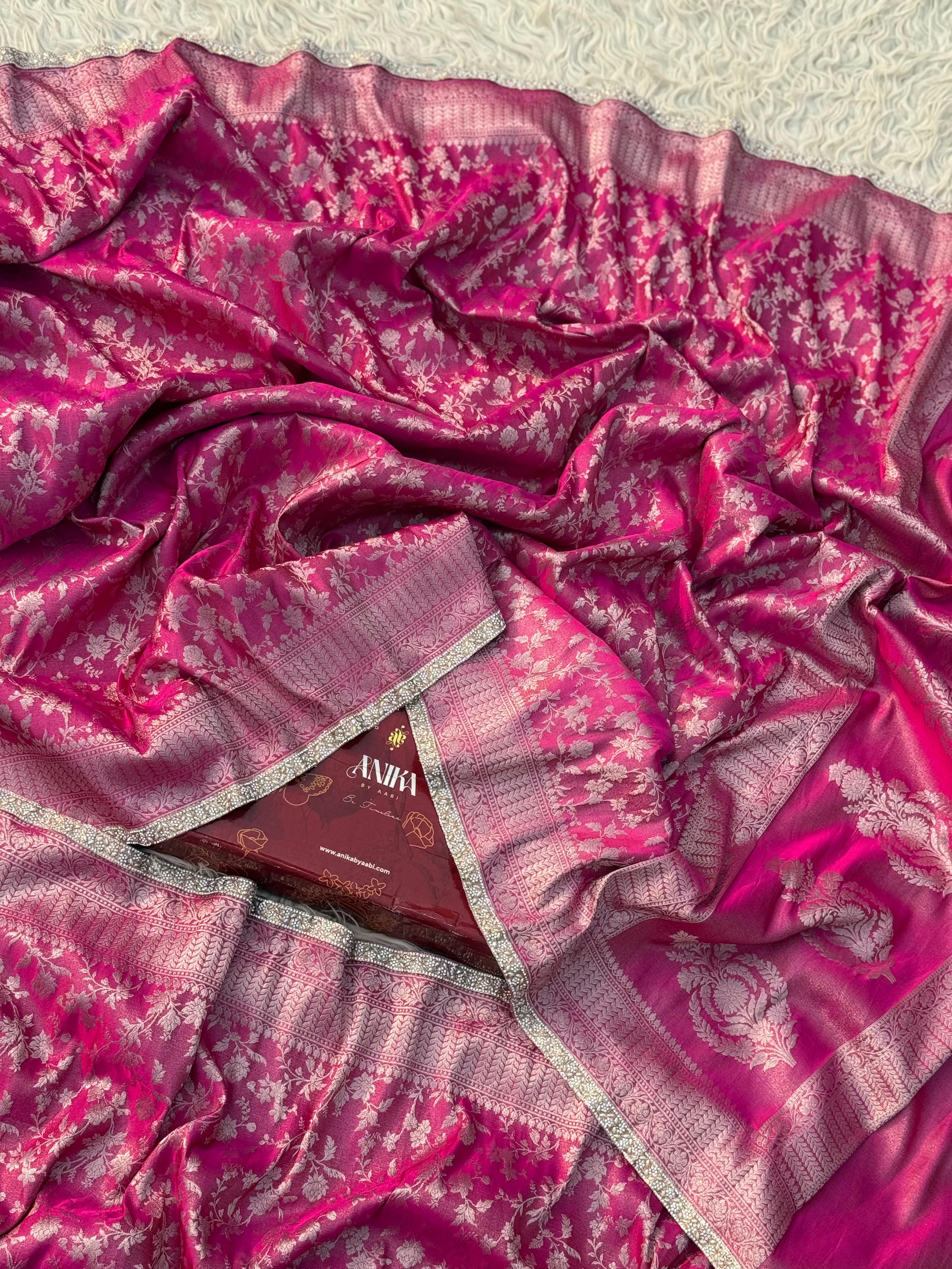 Anika Luxe - Banarasi Tissue chiniya silk saree - Ranipink - Image 6