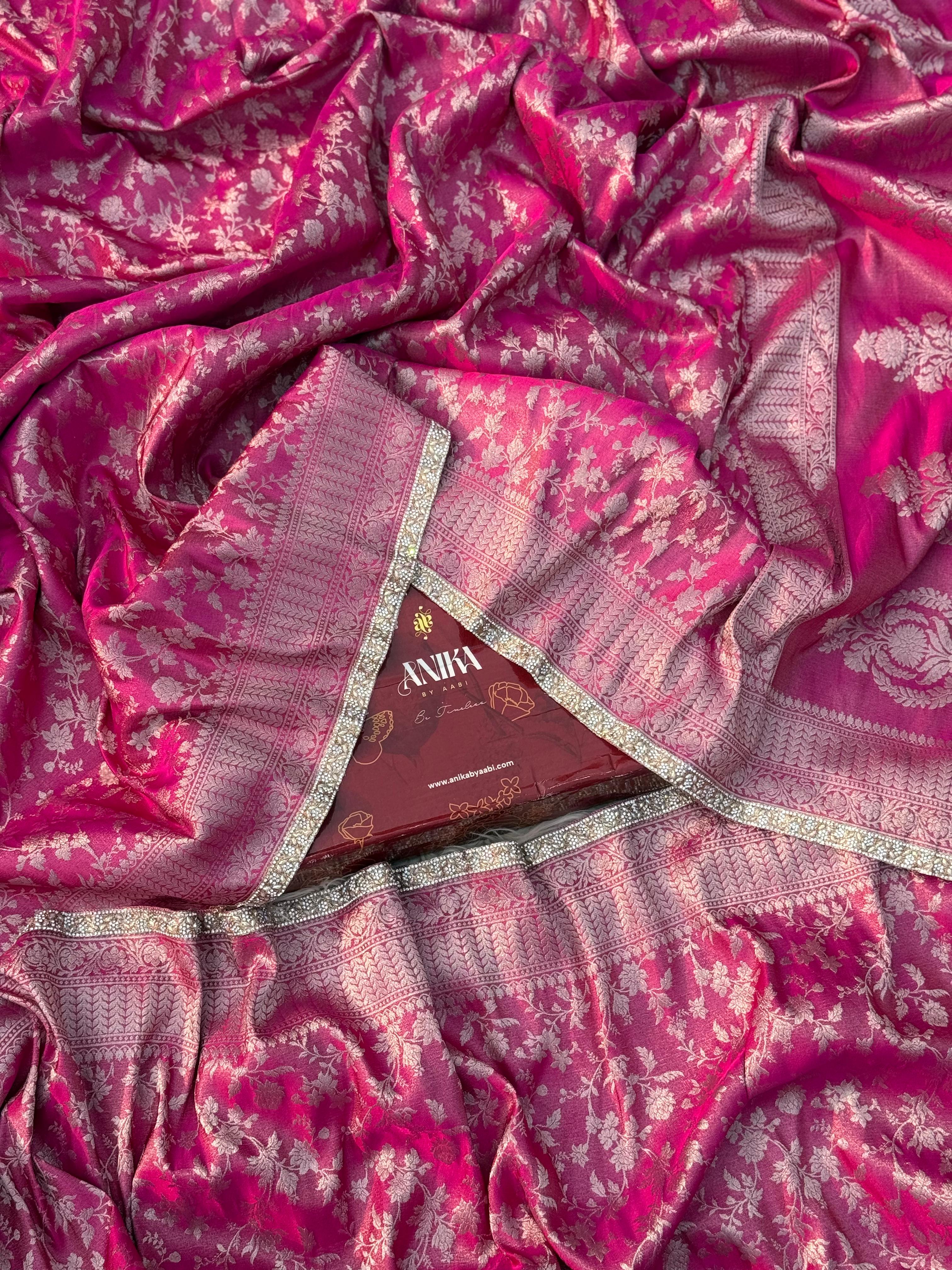 Anika Luxe - Banarasi Tissue chiniya silk saree - Ranipink - Image 7