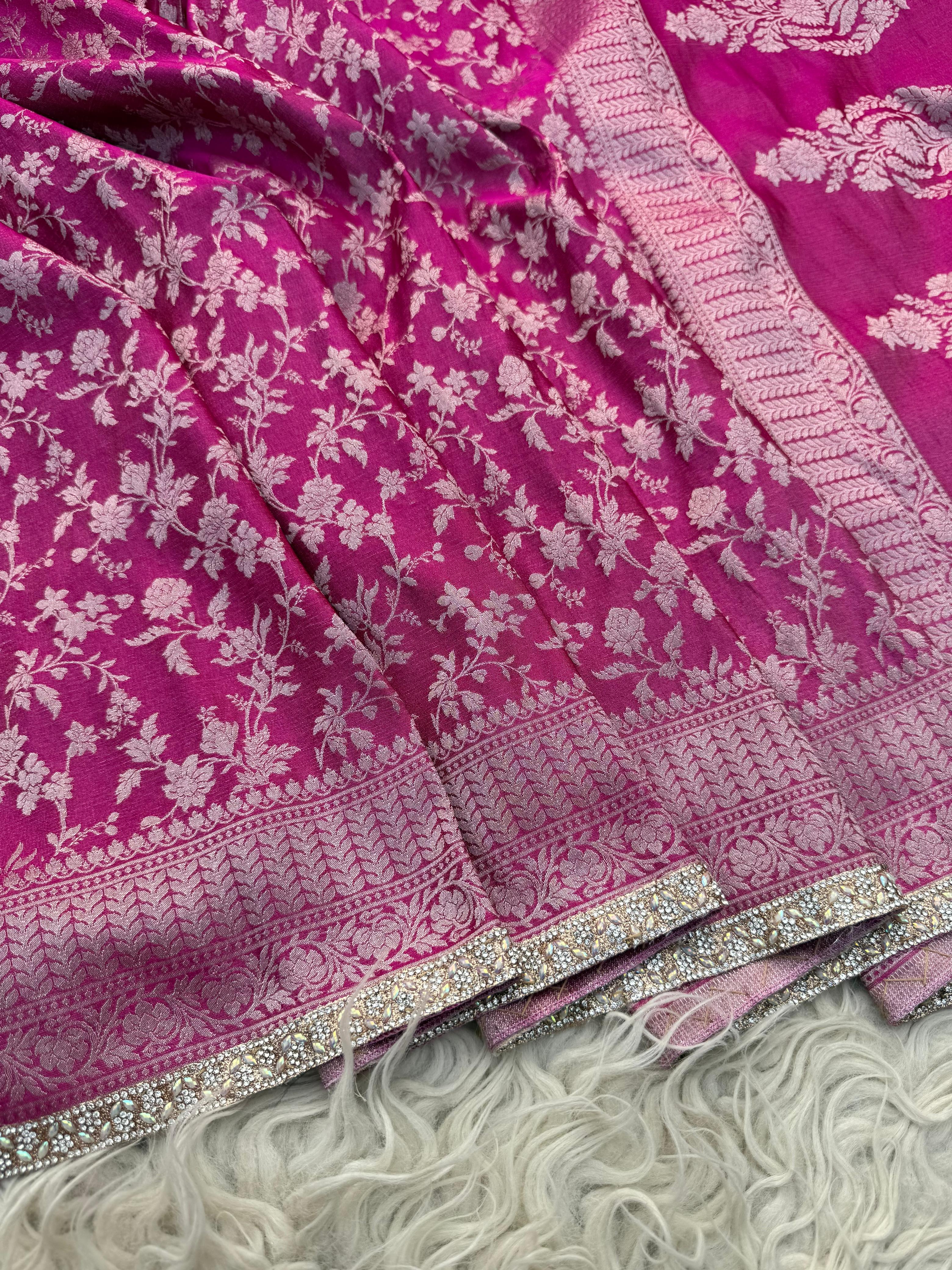 Anika Luxe - Banarasi Tissue chiniya silk saree - Ranipink - Image 8