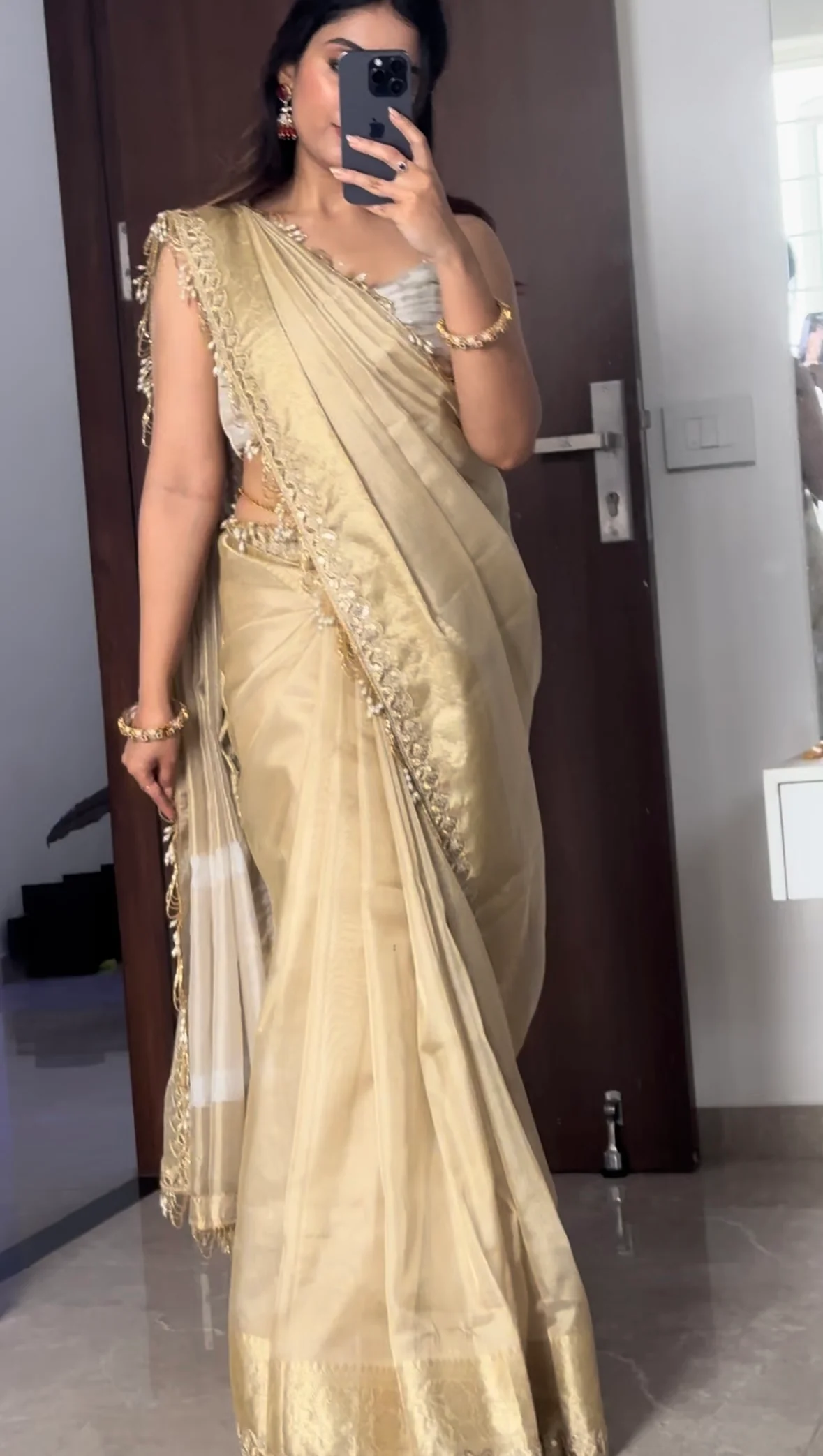 Anika's Banarasi Tissue silk saree Festive Edit - PASTEL GOLD - Image 3