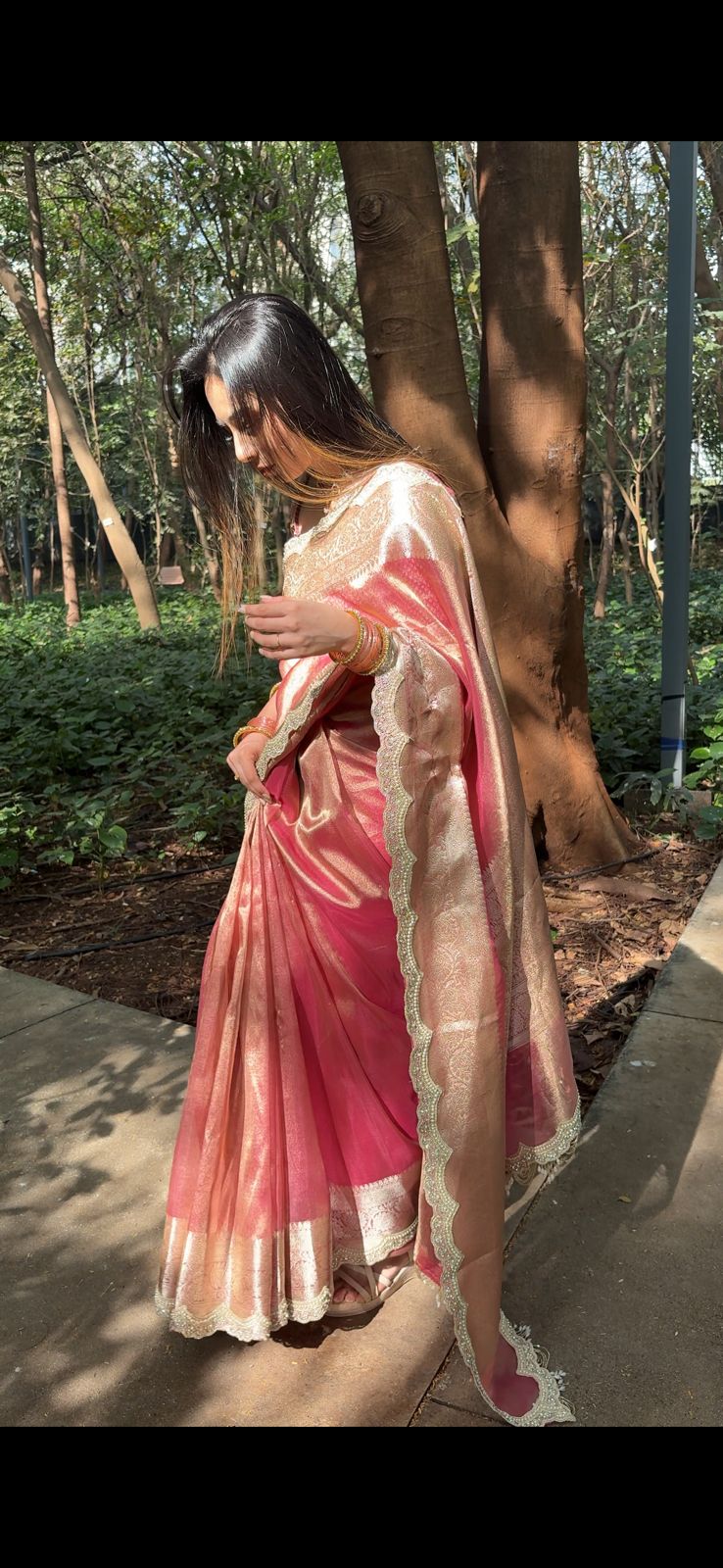 Anika's Exclusive Rosegold pink Tissue silk saree -RAGHA - Image 12
