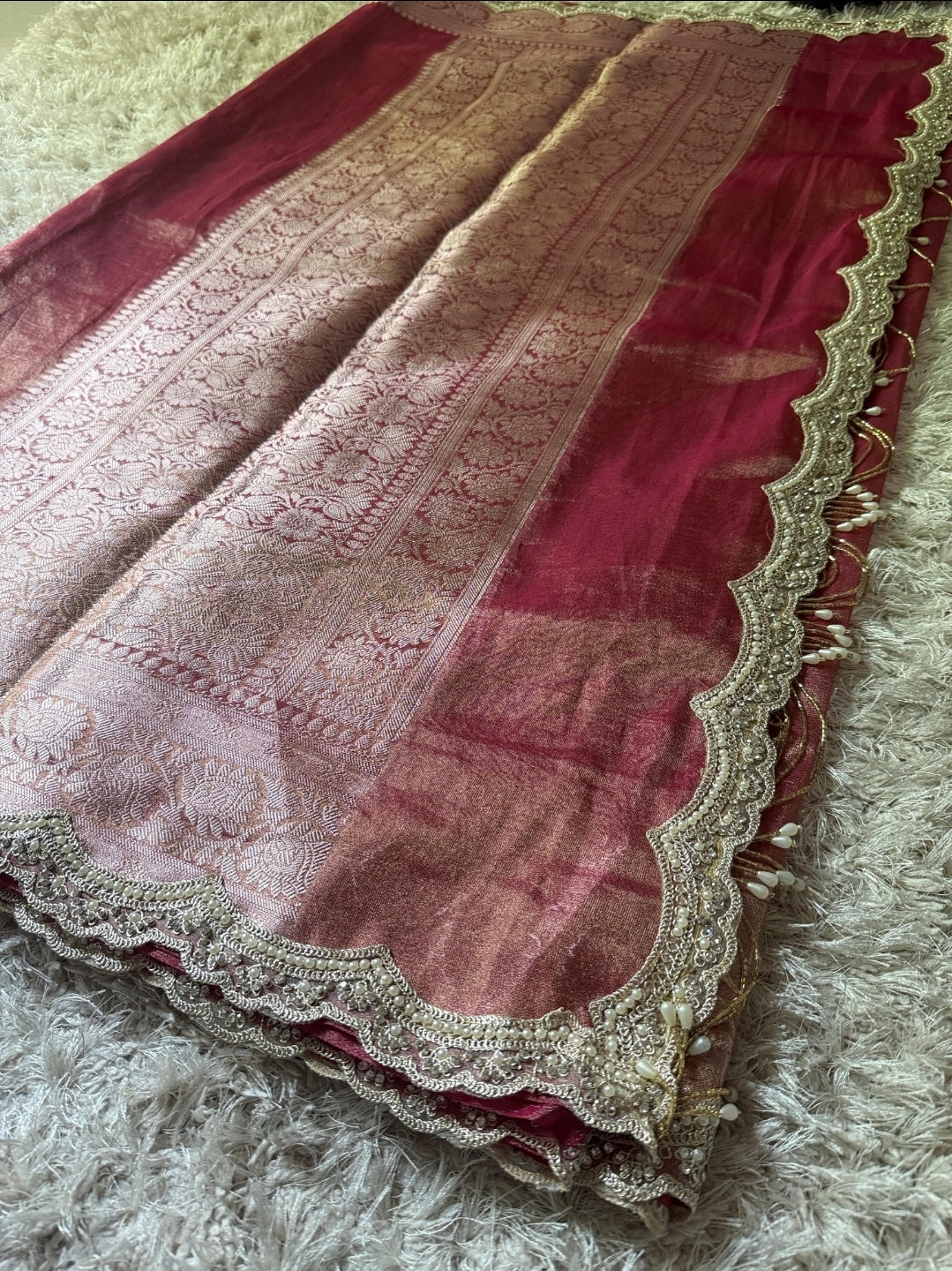 Anika's Exclusive Rosegold pink Tissue silk saree -RAGHA - Image 7
