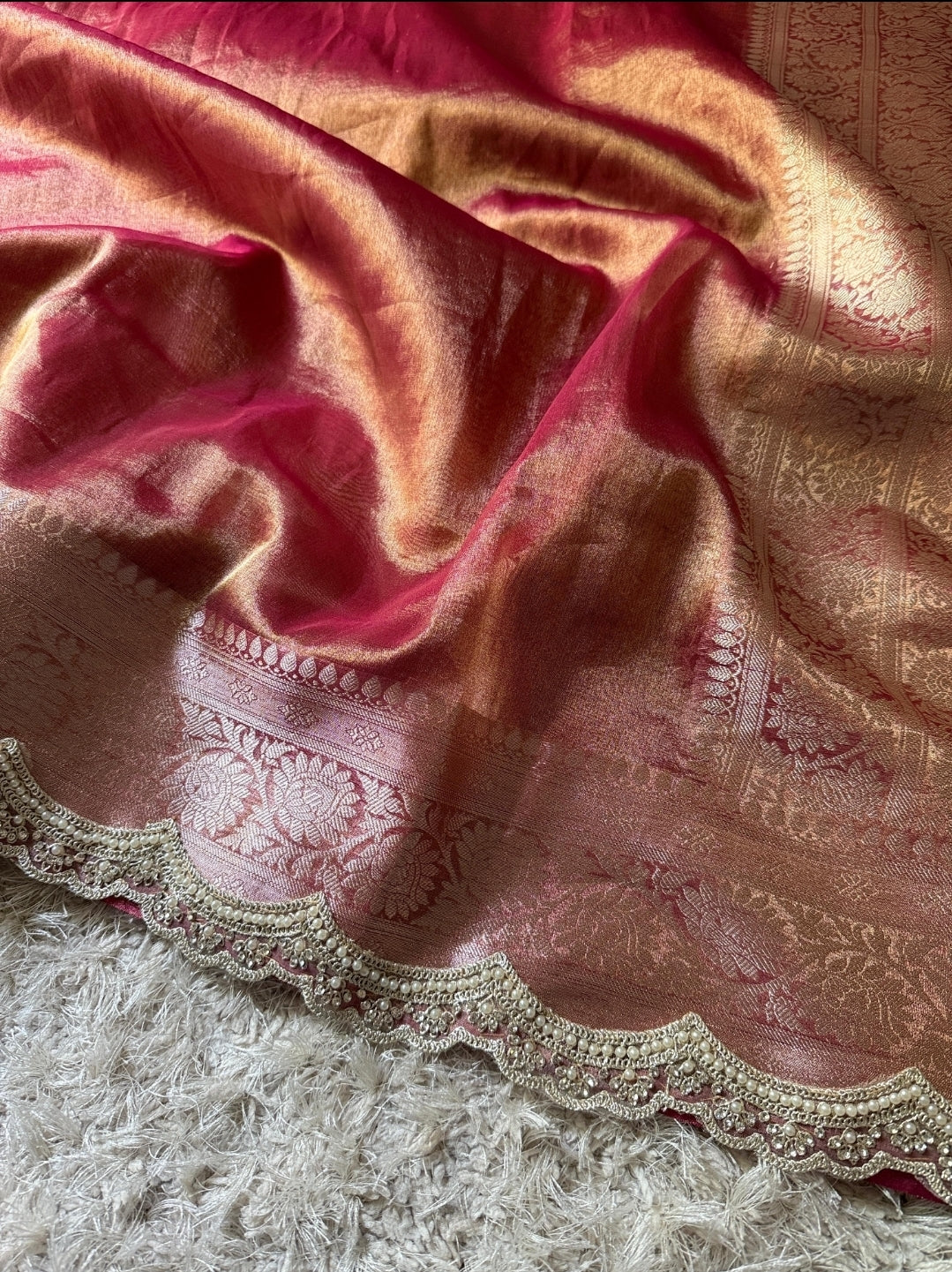 Anika's Exclusive Rosegold pink Tissue silk saree -RAGHA - Image 8