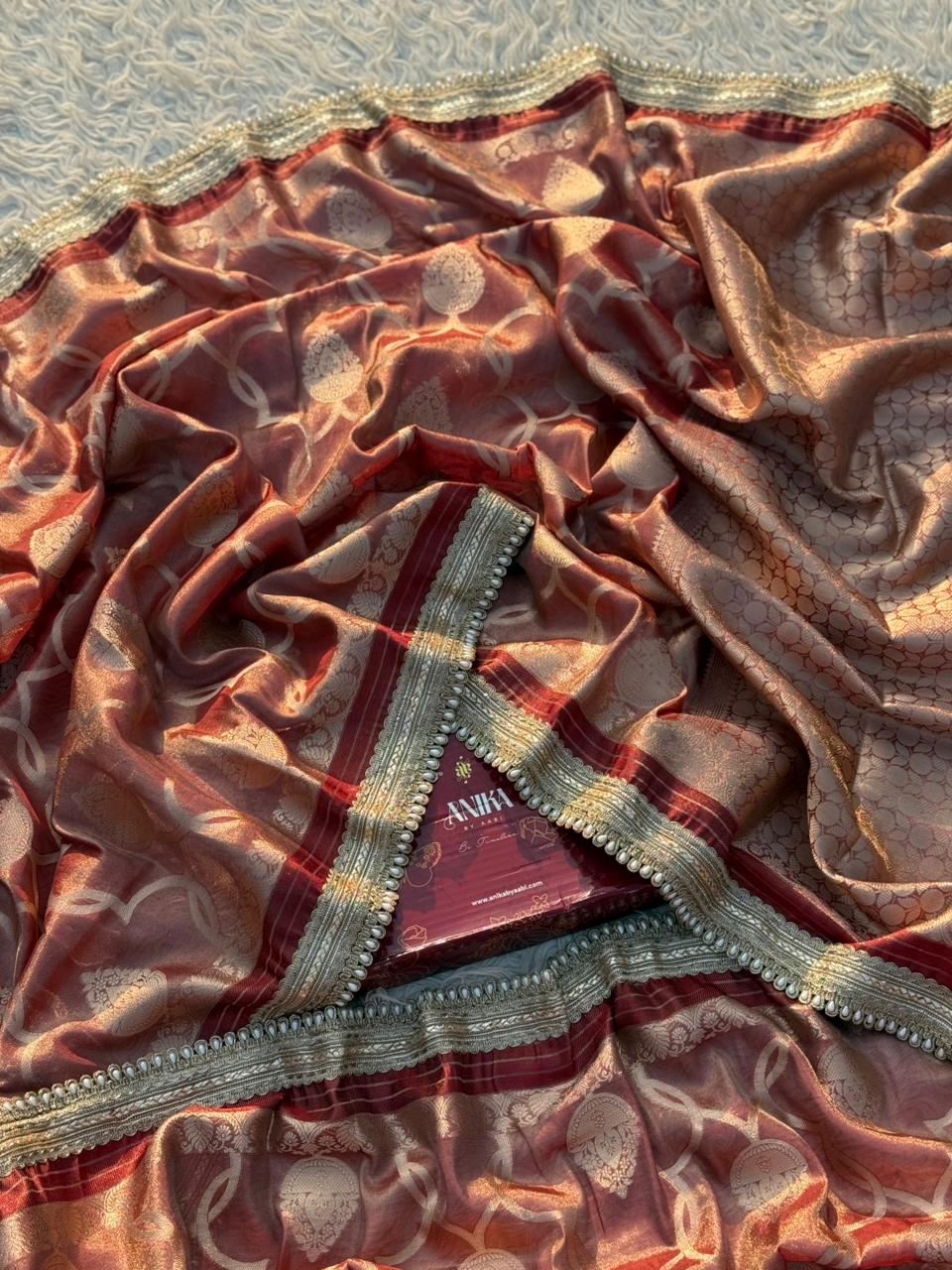 Anika's Tissue motif saree - Coffee Brown - Image 3