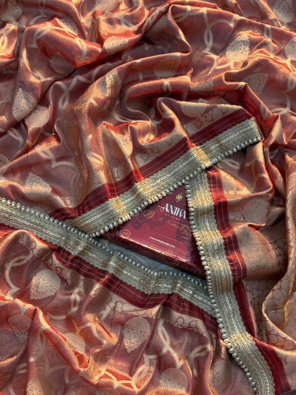 Anika's Tissue motif saree - Coffee Brown - Image 4