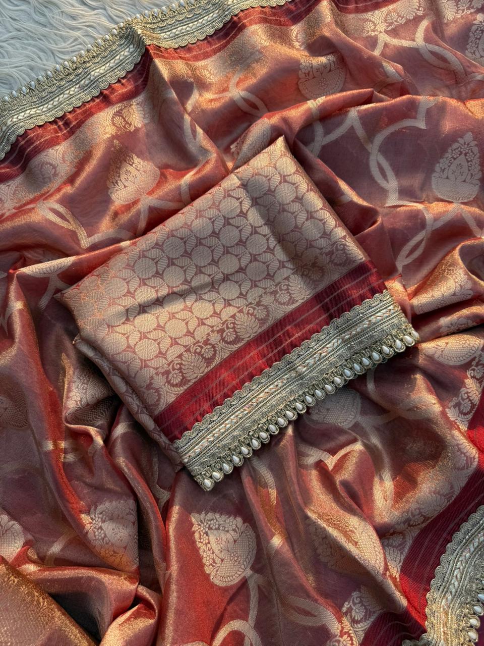 Anika's Tissue motif saree - Coffee Brown - Image 5
