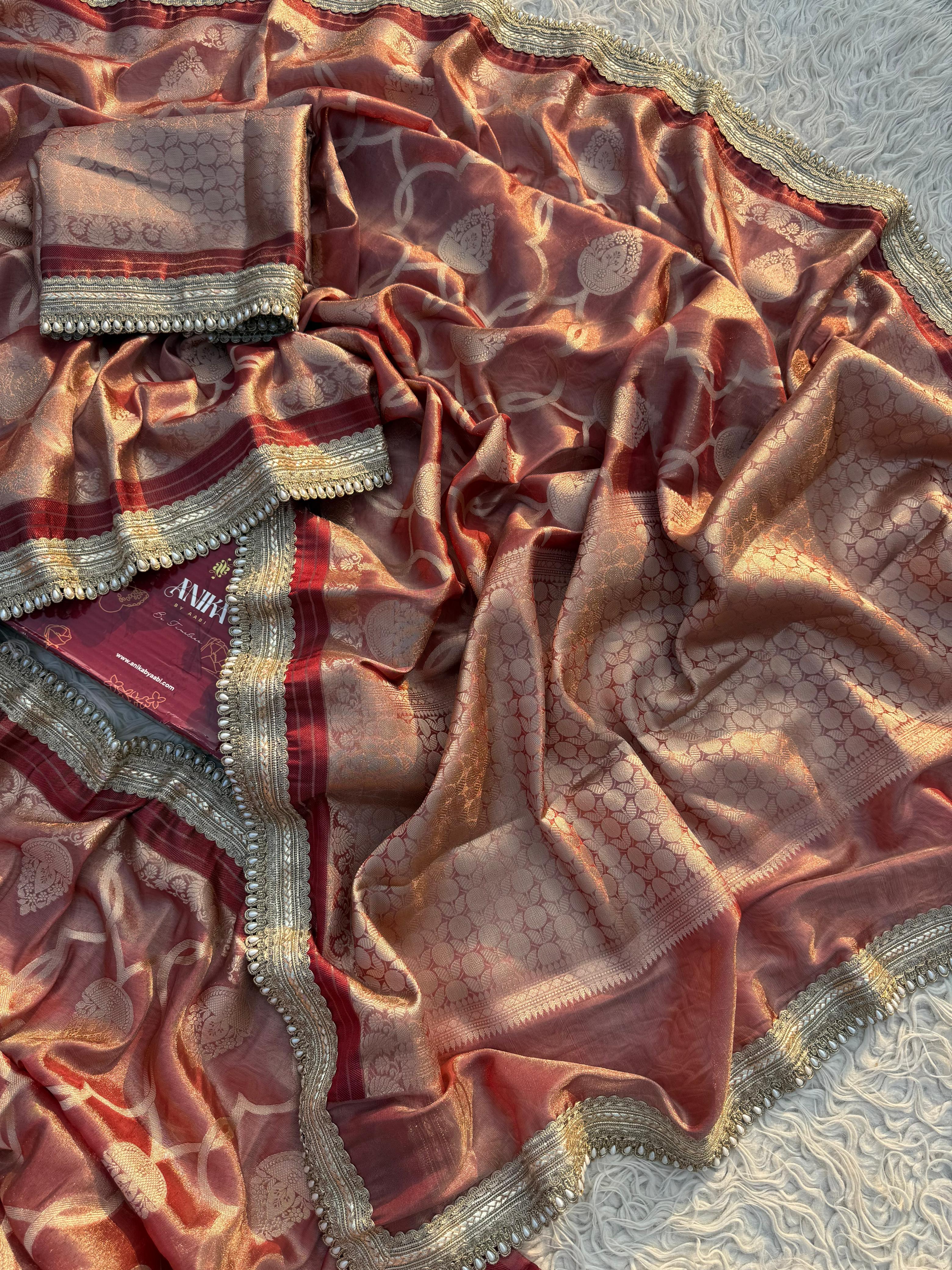 Anika's Tissue motif saree - Coffee Brown - Image 7