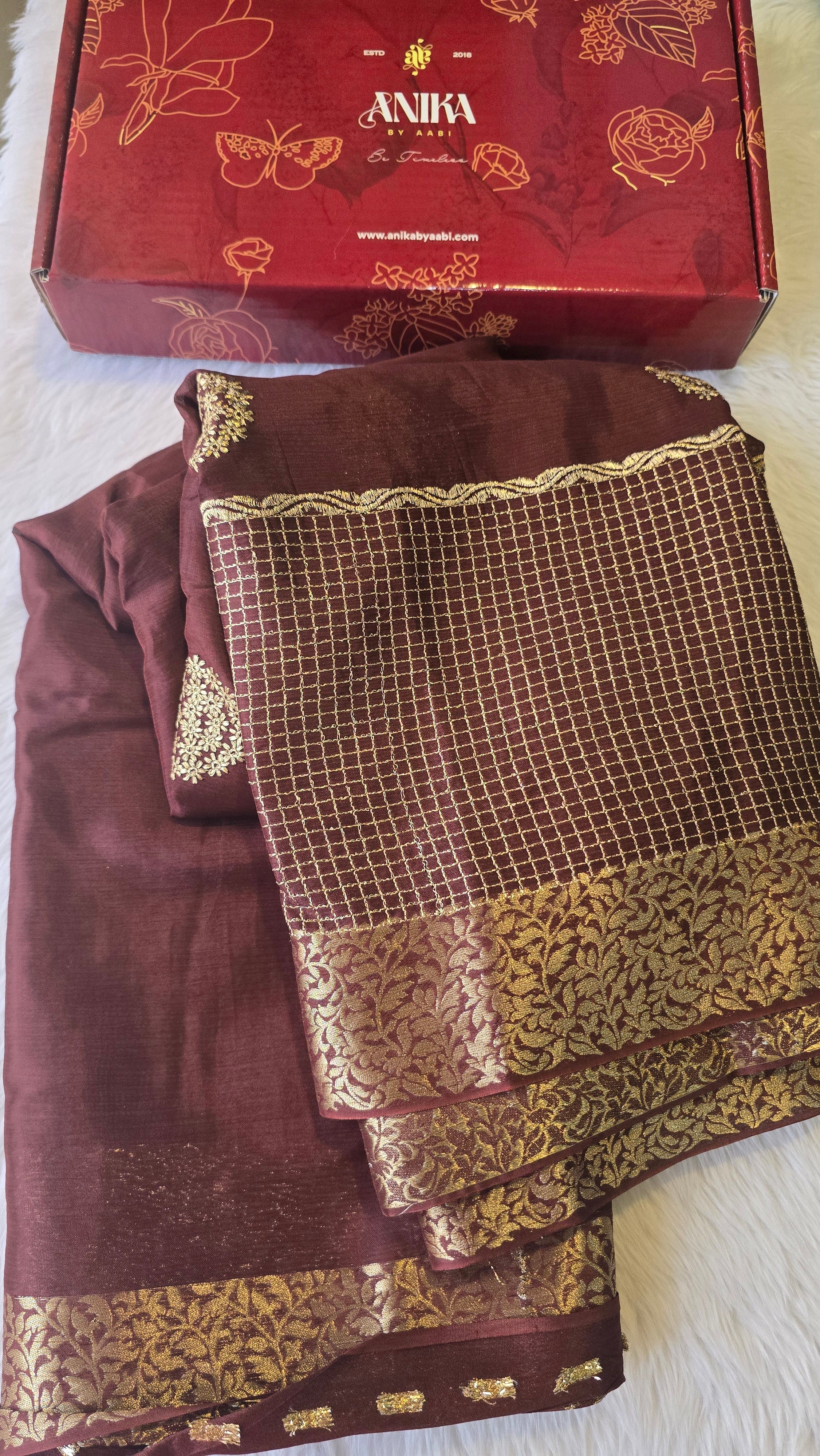 CHINON SILK SAREE - DARK COFFEE - Image 3