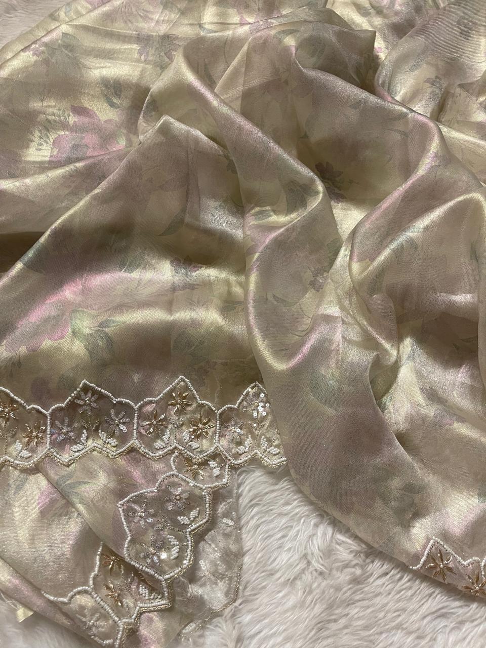 DAFFODIL-BEIGE CREAM SAREE - Image 3