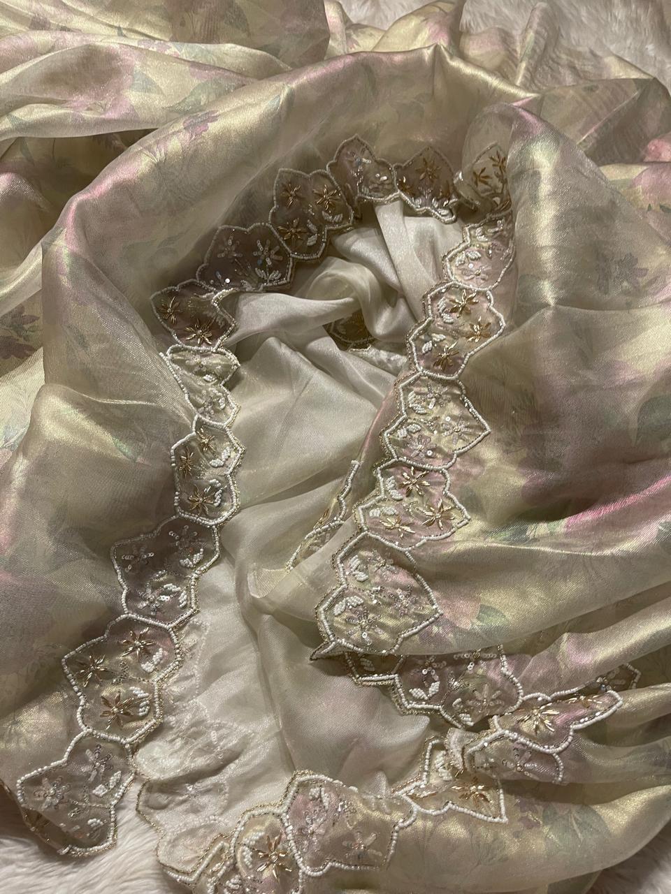 DAFFODIL-BEIGE CREAM SAREE - Image 4