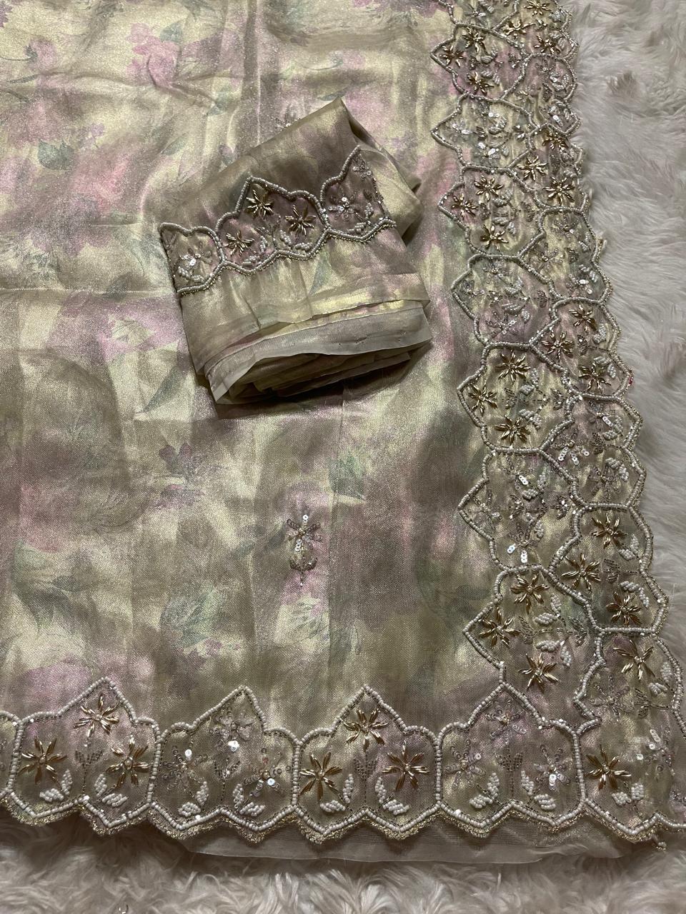 DAFFODIL-BEIGE CREAM SAREE - Image 6