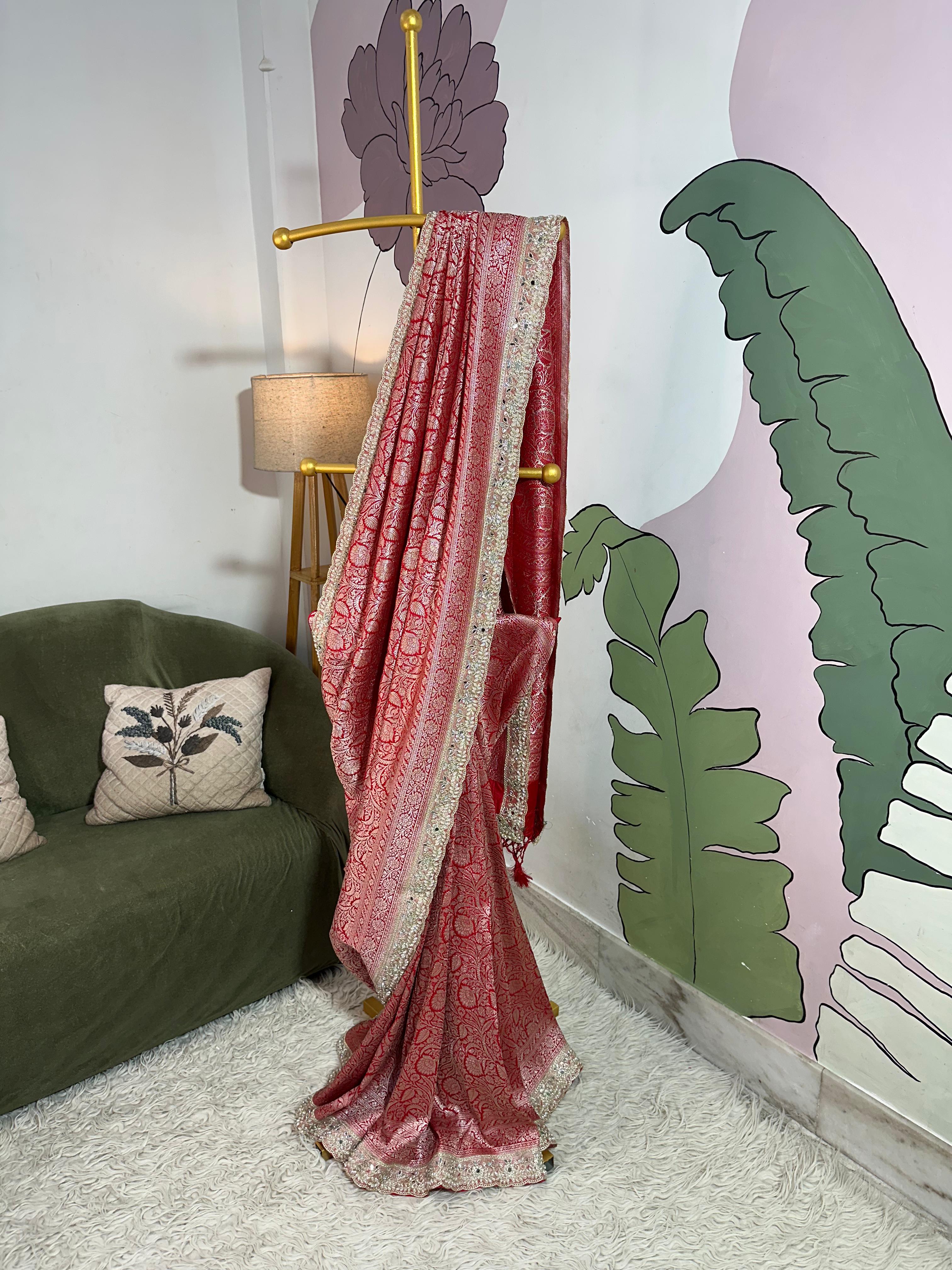 MATHURI - BANARASI MUSHRO SILK SAREE - RED - Image 8