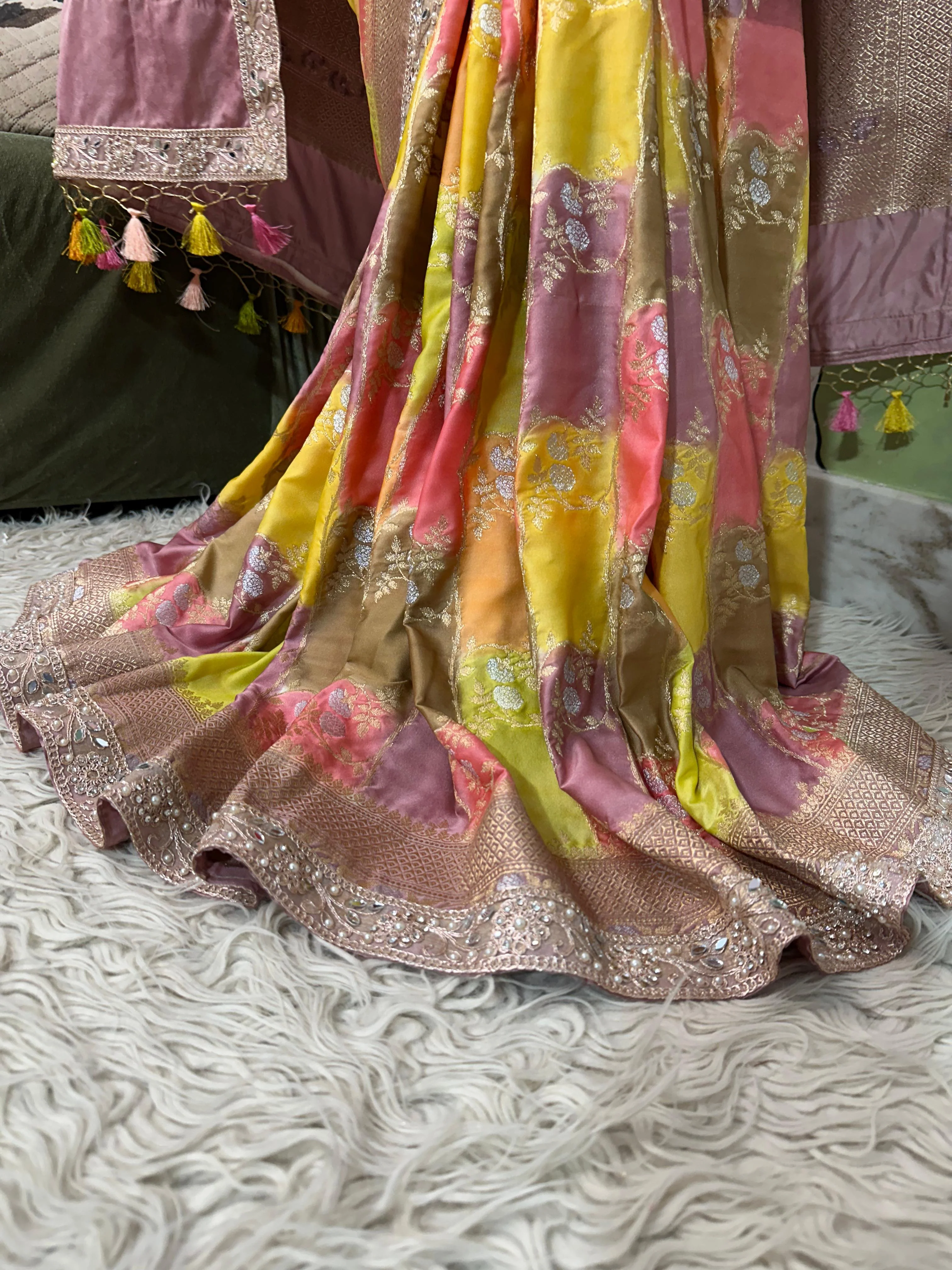 RAINBOW MUSHRO SILK SAREE - Luxe - Image 5