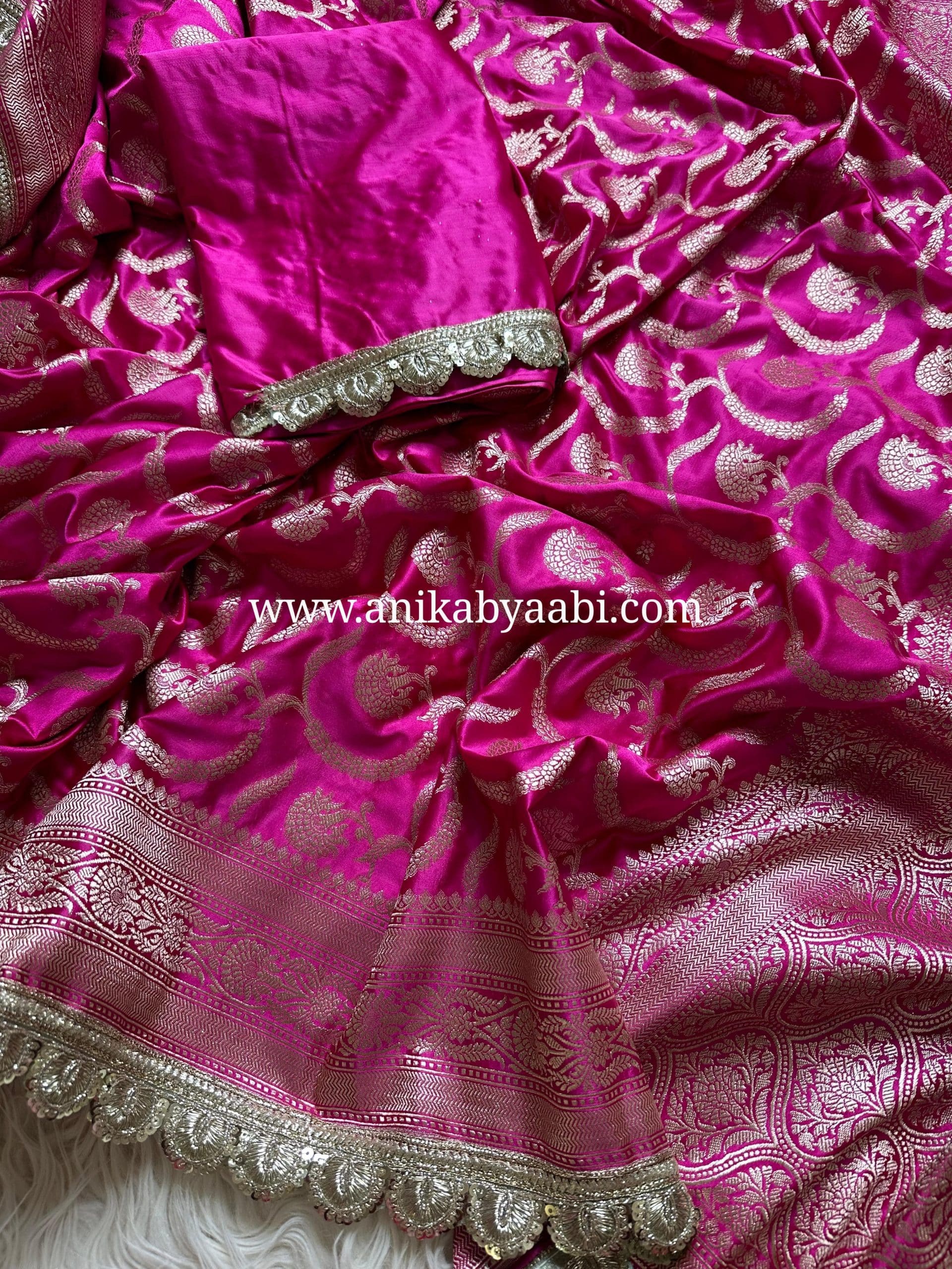 MUSHRO LACE-RANI PINK SAREE - Image 6