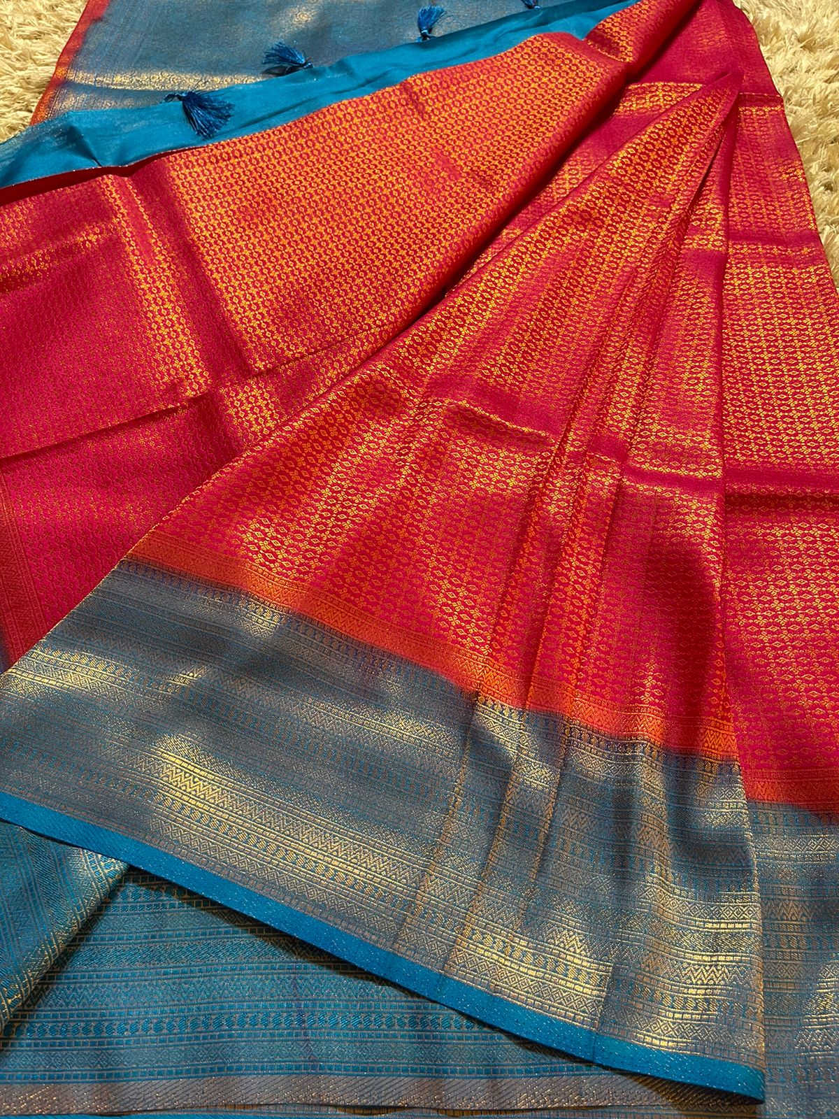 NANGAI-RANI PINK  SKY BLUE SAREE - Image 3