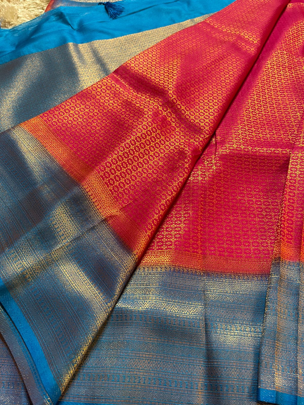 NANGAI-RANI PINK  SKY BLUE SAREE - Image 6