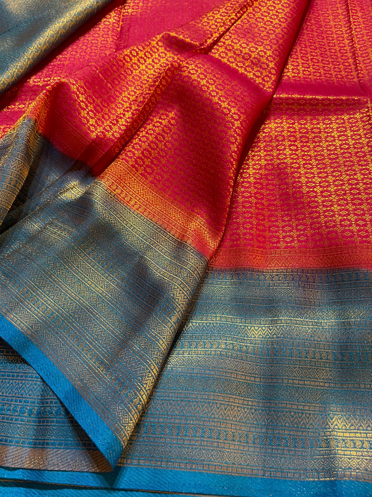 NANGAI-RANI PINK  SKY BLUE SAREE - Image 7