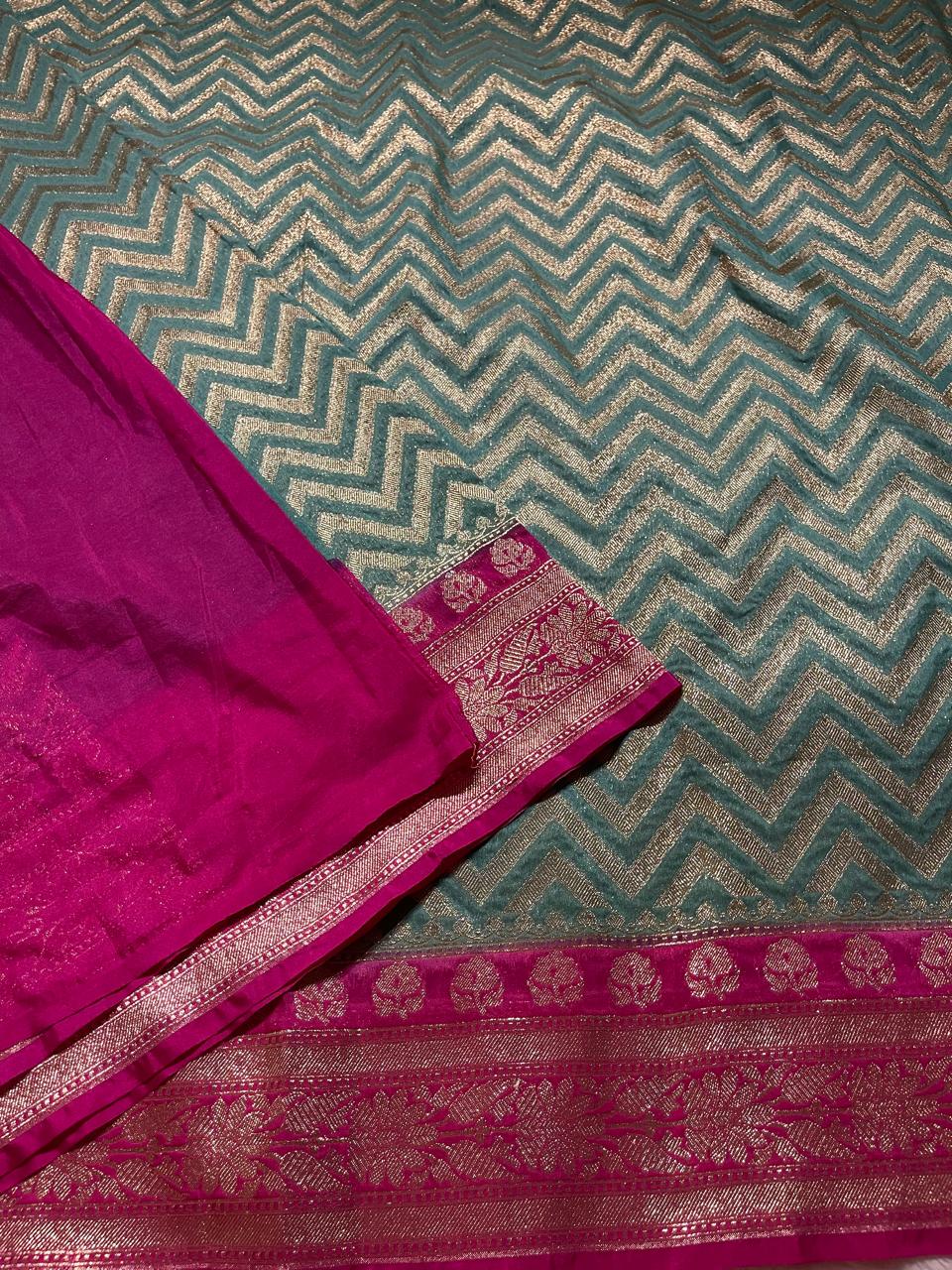 SITA GEORGETTE - TEAL PINK SAREE - Image 3