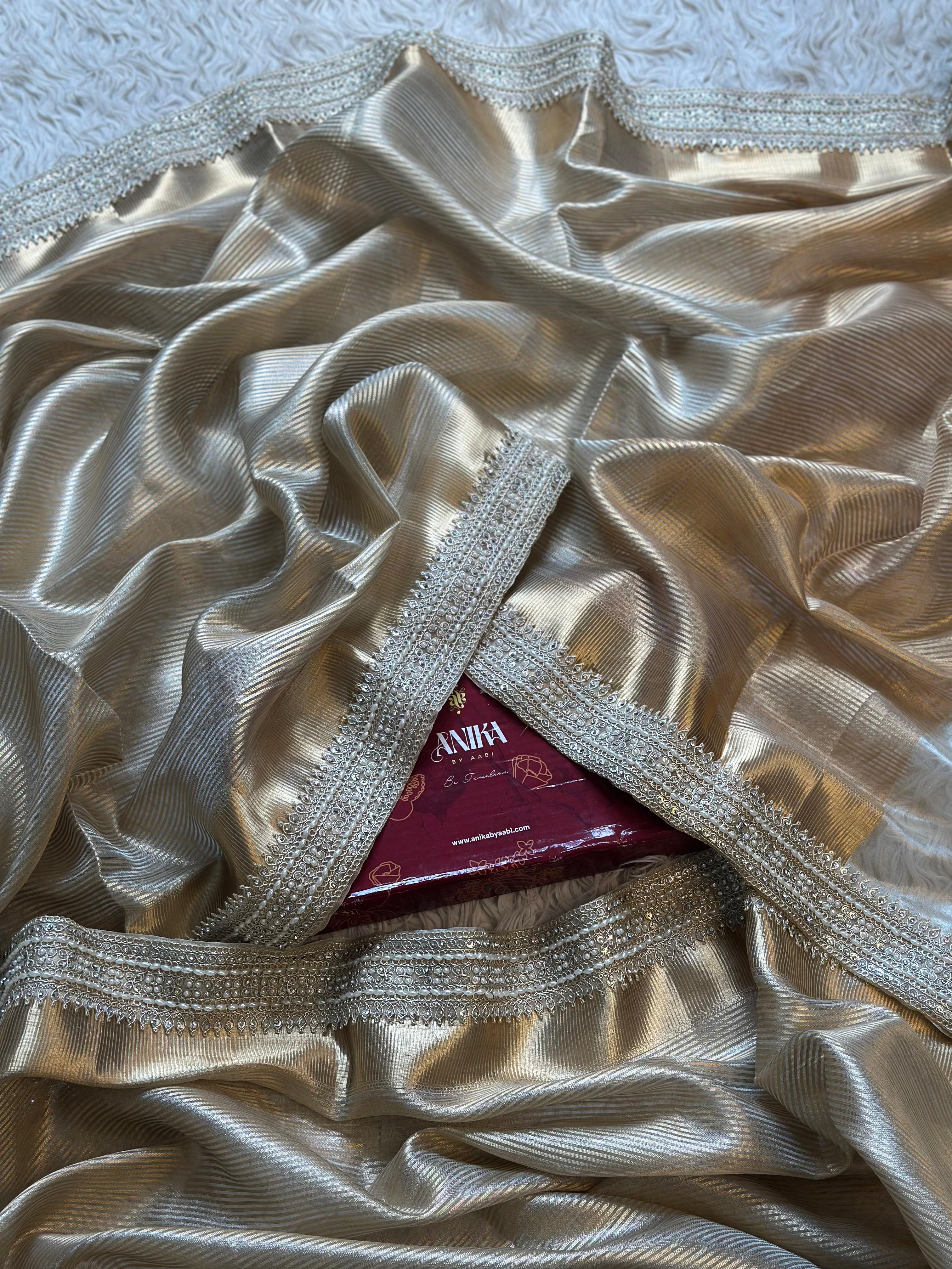 SONAKSHI - TISSUE LUXE - Banarasi silk saree in CHAMPAGNE GOLD - EXCLUSIVE EDIT - Image 4