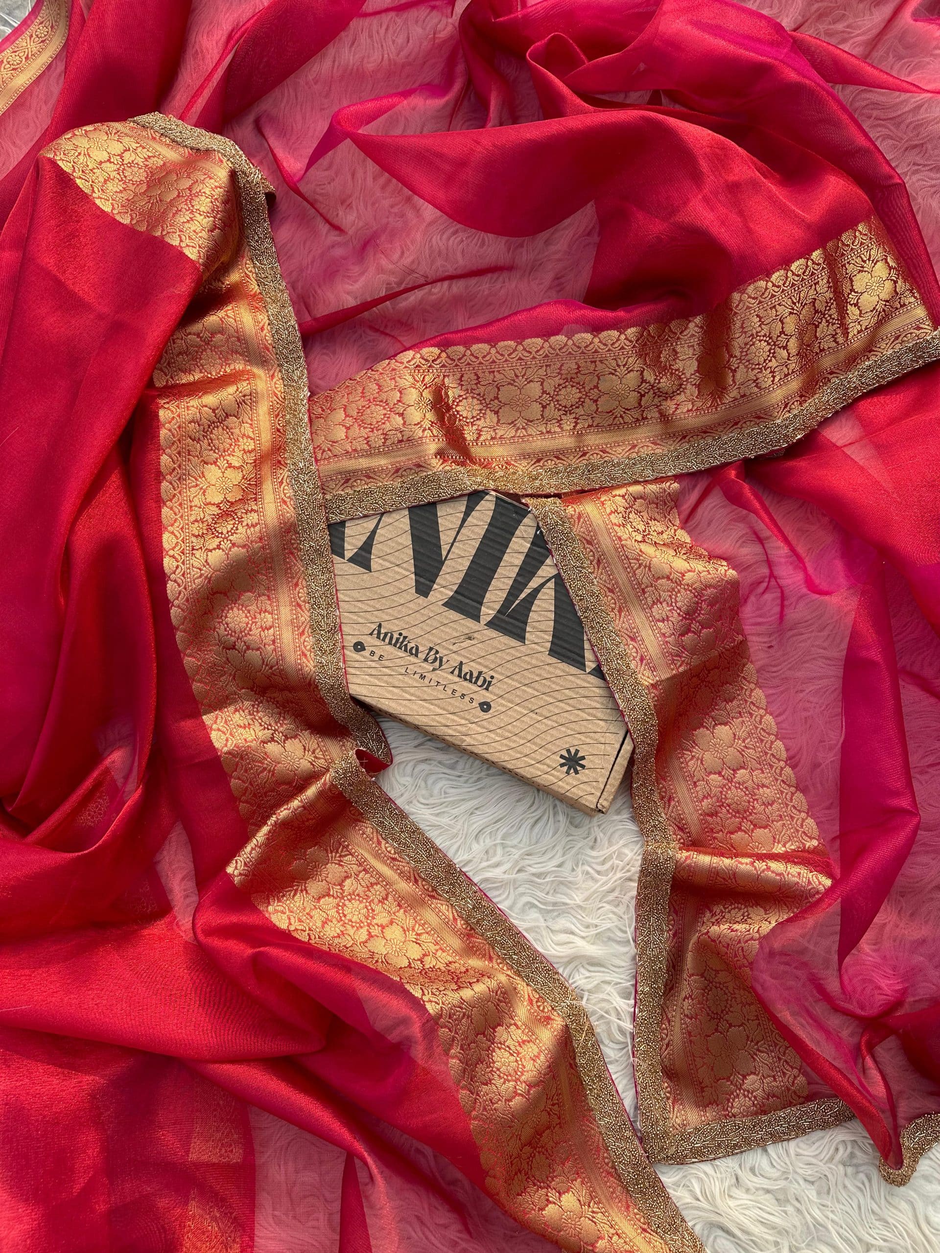 TISSUE BEATS-RED SAREE - Image 3