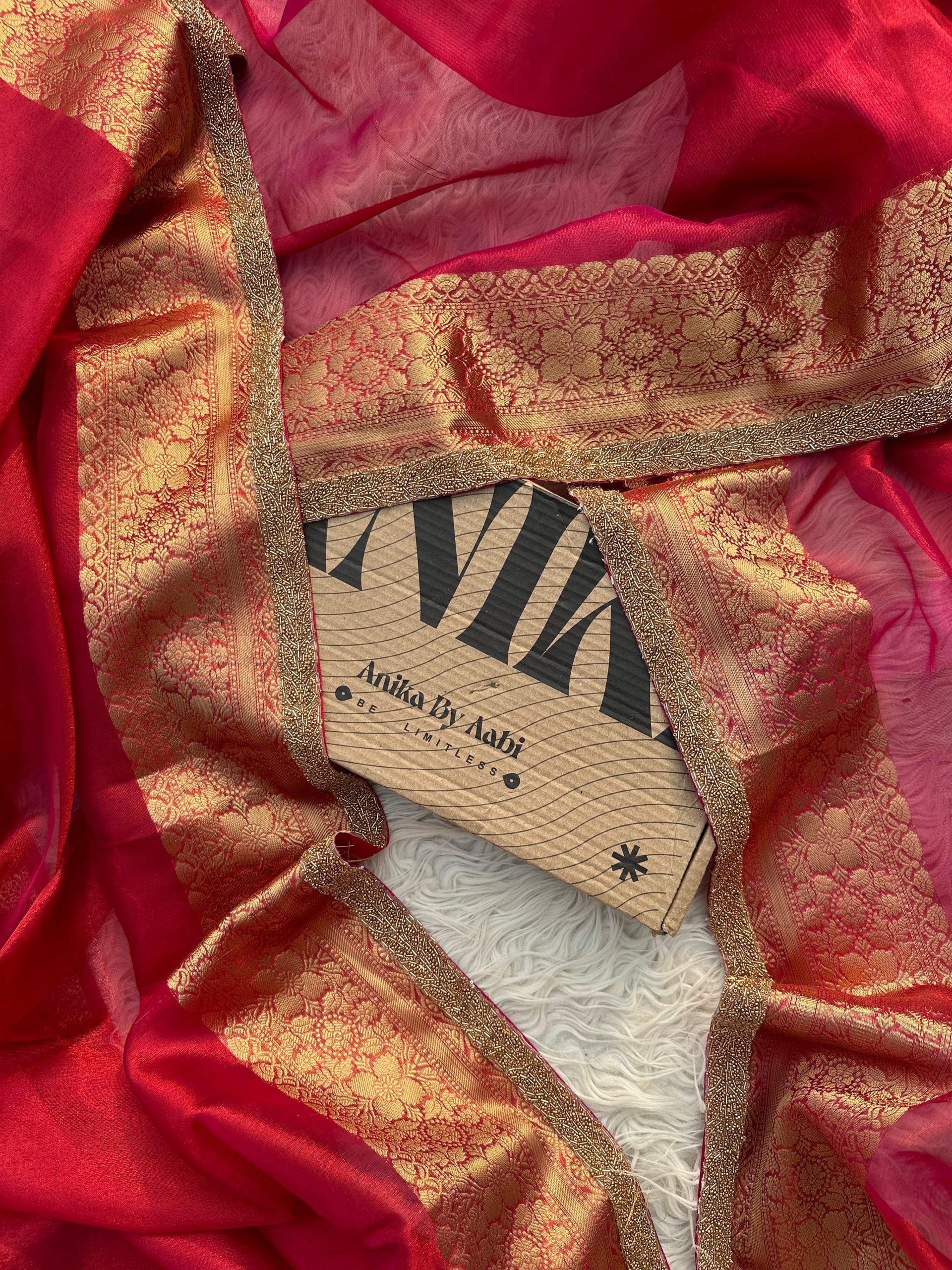 TISSUE BEATS-RED SAREE - Image 5