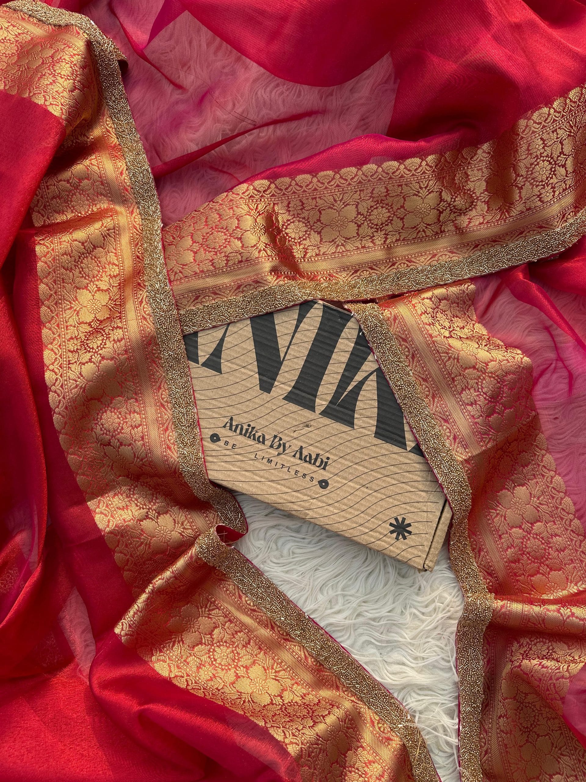 TISSUE BEATS-RED SAREE - Image 7