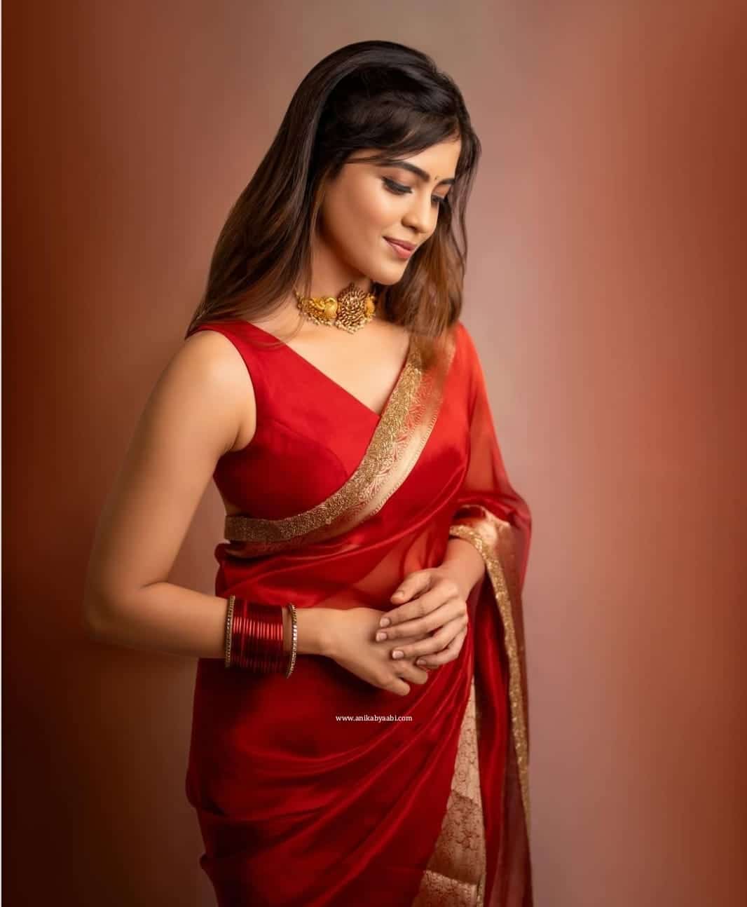 TISSUE BEATS-RED SAREE - Image 8