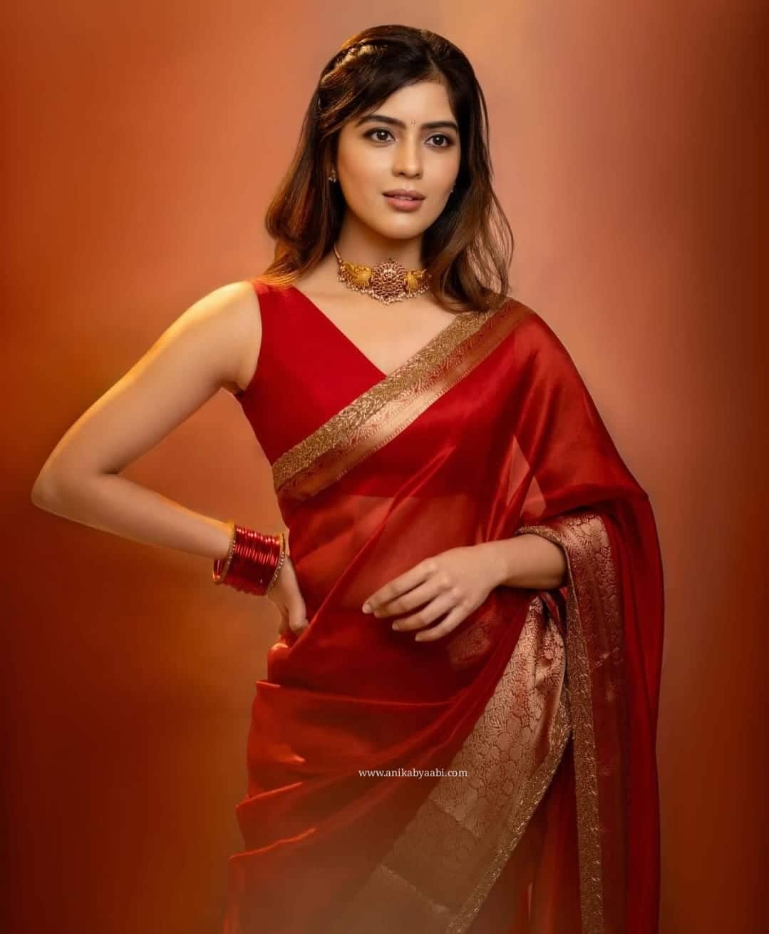 TISSUE BEATS-RED SAREE - Image 9