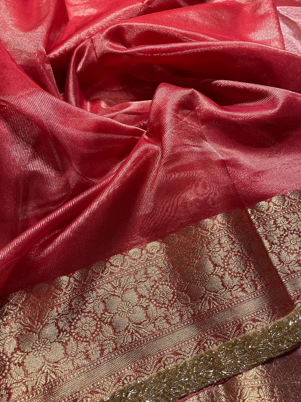 TISSUE BEATS-BRICK RED SAREE - Image 3