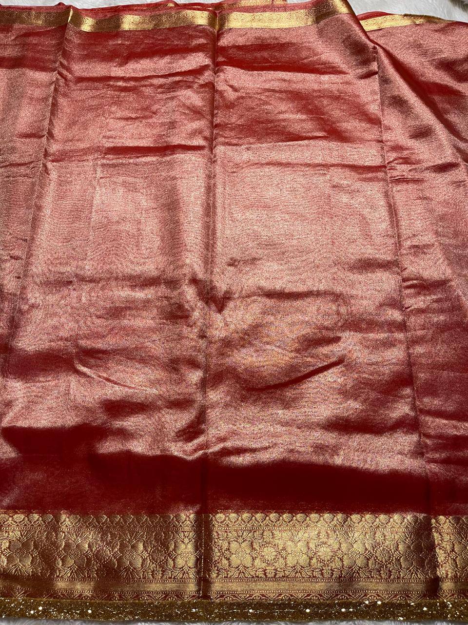 TISSUE BEATS-BRICK RED SAREE - Image 4