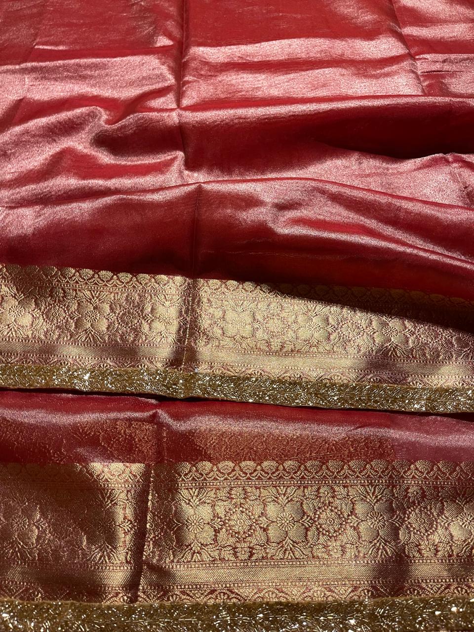 TISSUE BEATS-BRICK RED SAREE - Image 5