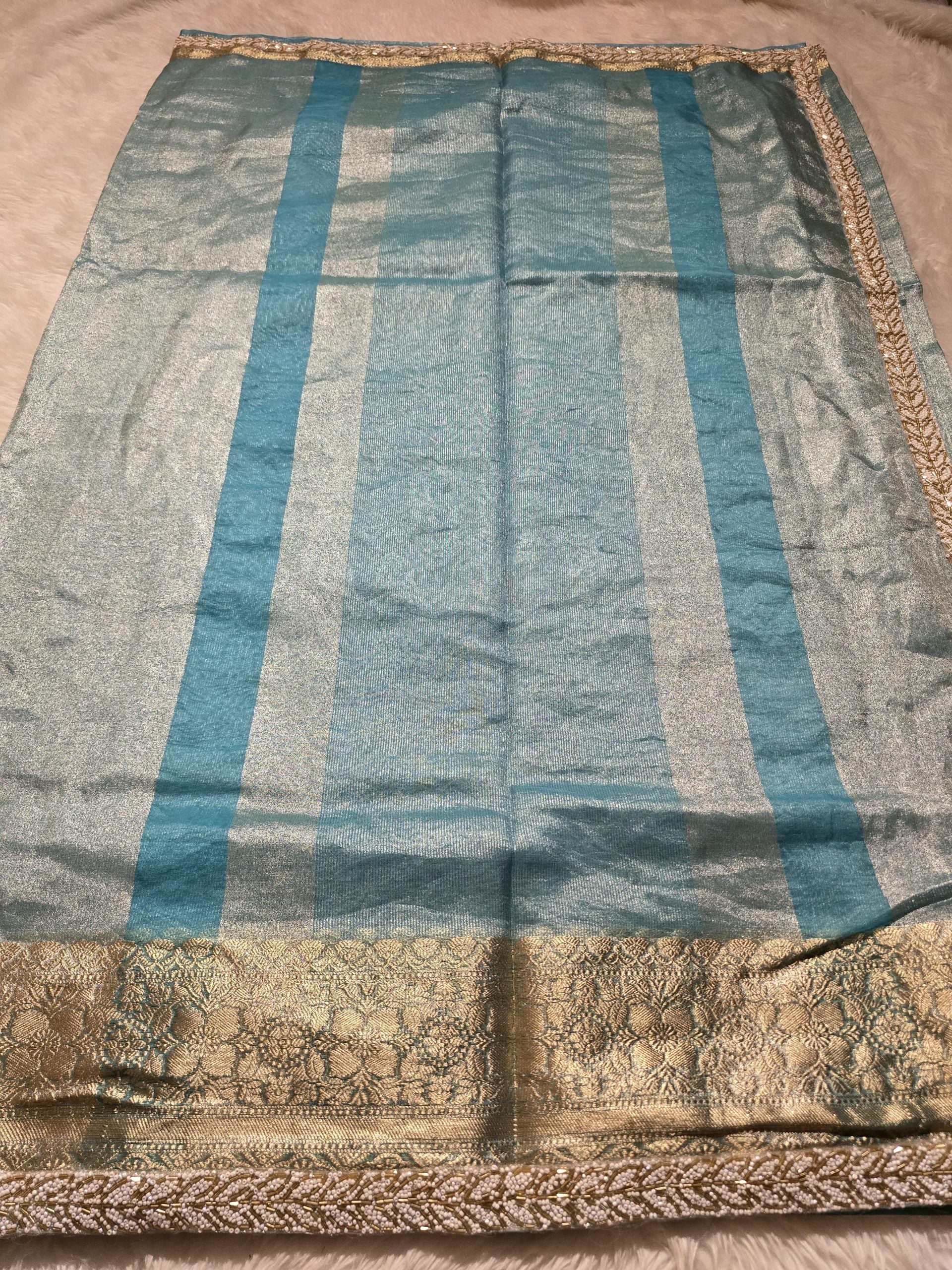TISSUE BEATS-SKY BLUE SAREE - Image 4