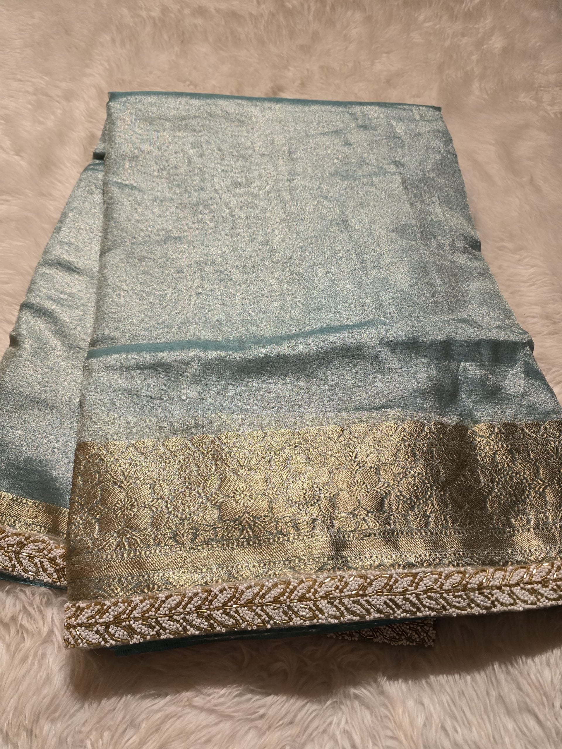 TISSUE BEATS-SKY BLUE SAREE - Image 5