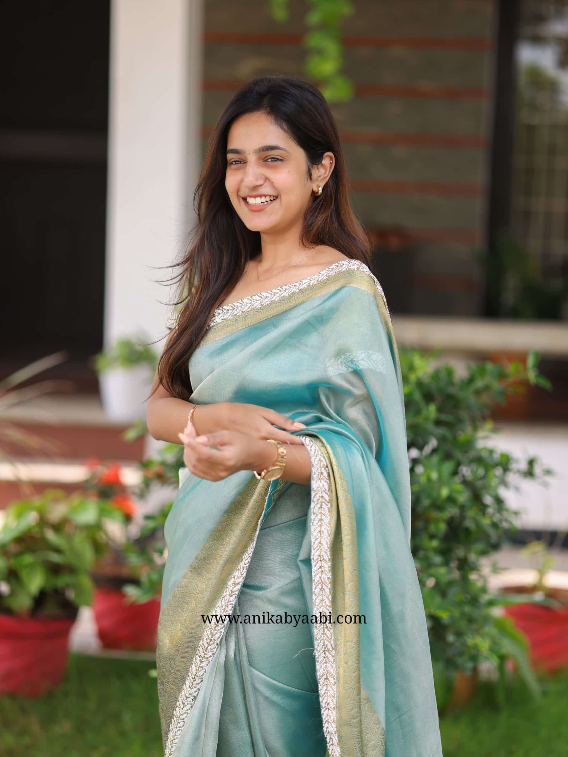 TISSUE BEATS-SKY BLUE SAREE - Image 7
