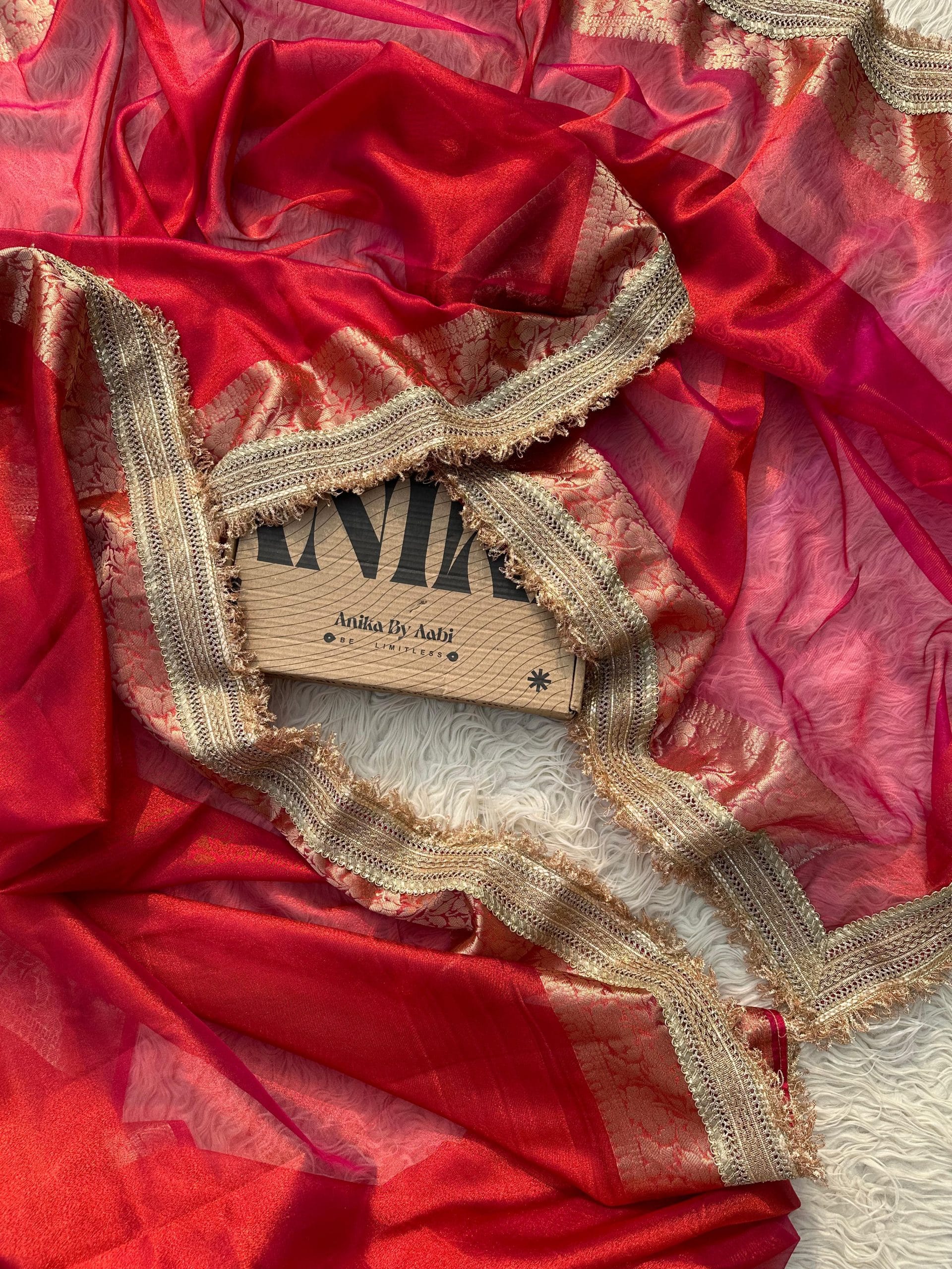 TISSUE LUXE-DARK PINKISH RED DUAL TONE SAREE - Image 3