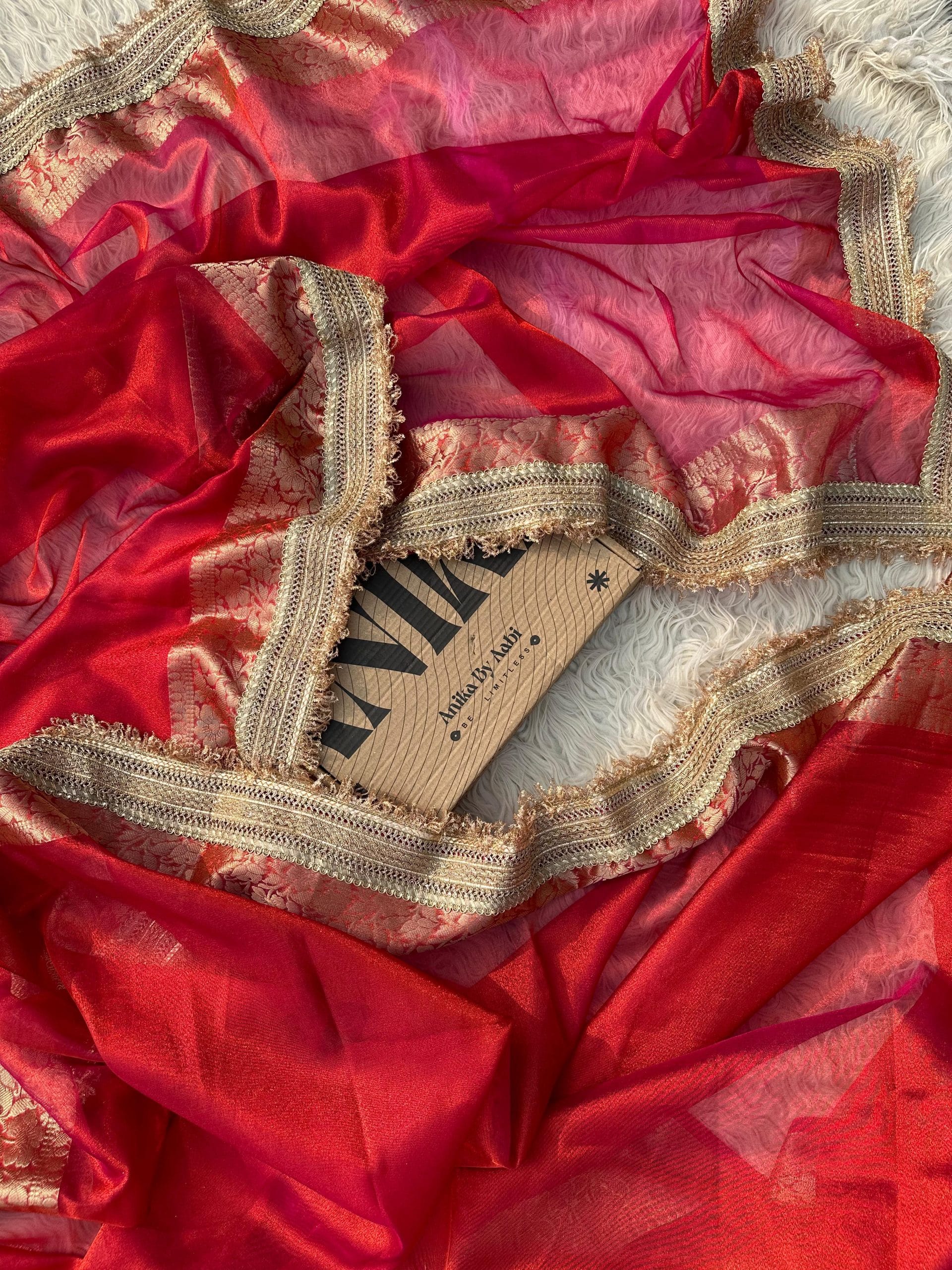 TISSUE LUXE-DARK PINKISH RED DUAL TONE SAREE - Image 4