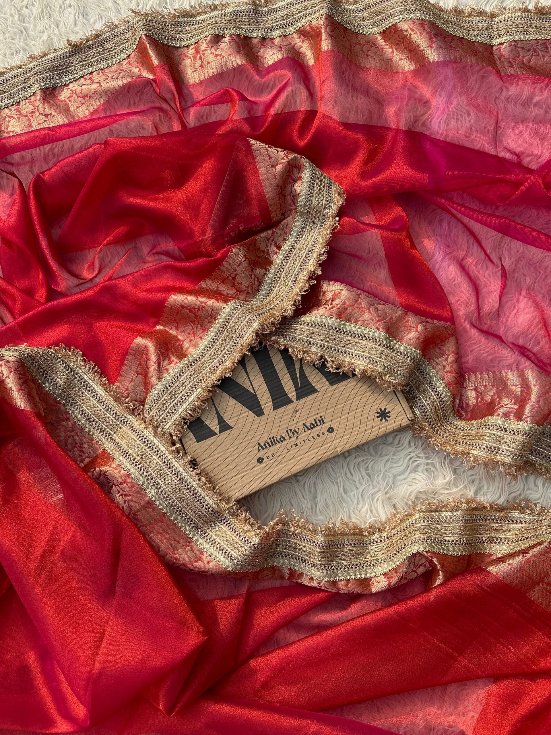 TISSUE LUXE-DARK PINKISH RED DUAL TONE SAREE - Image 5