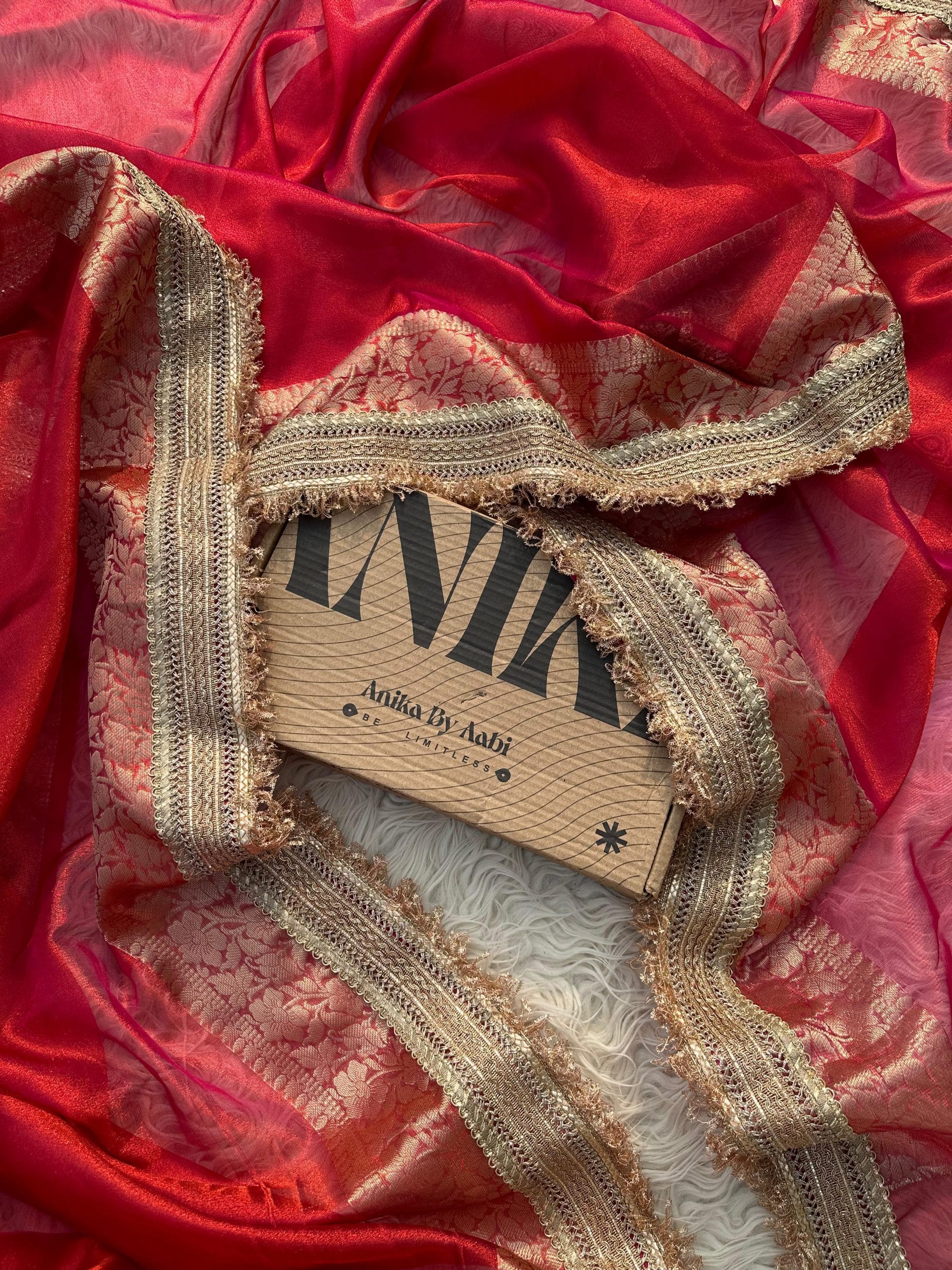 TISSUE LUXE-DARK PINKISH RED DUAL TONE SAREE - Image 6