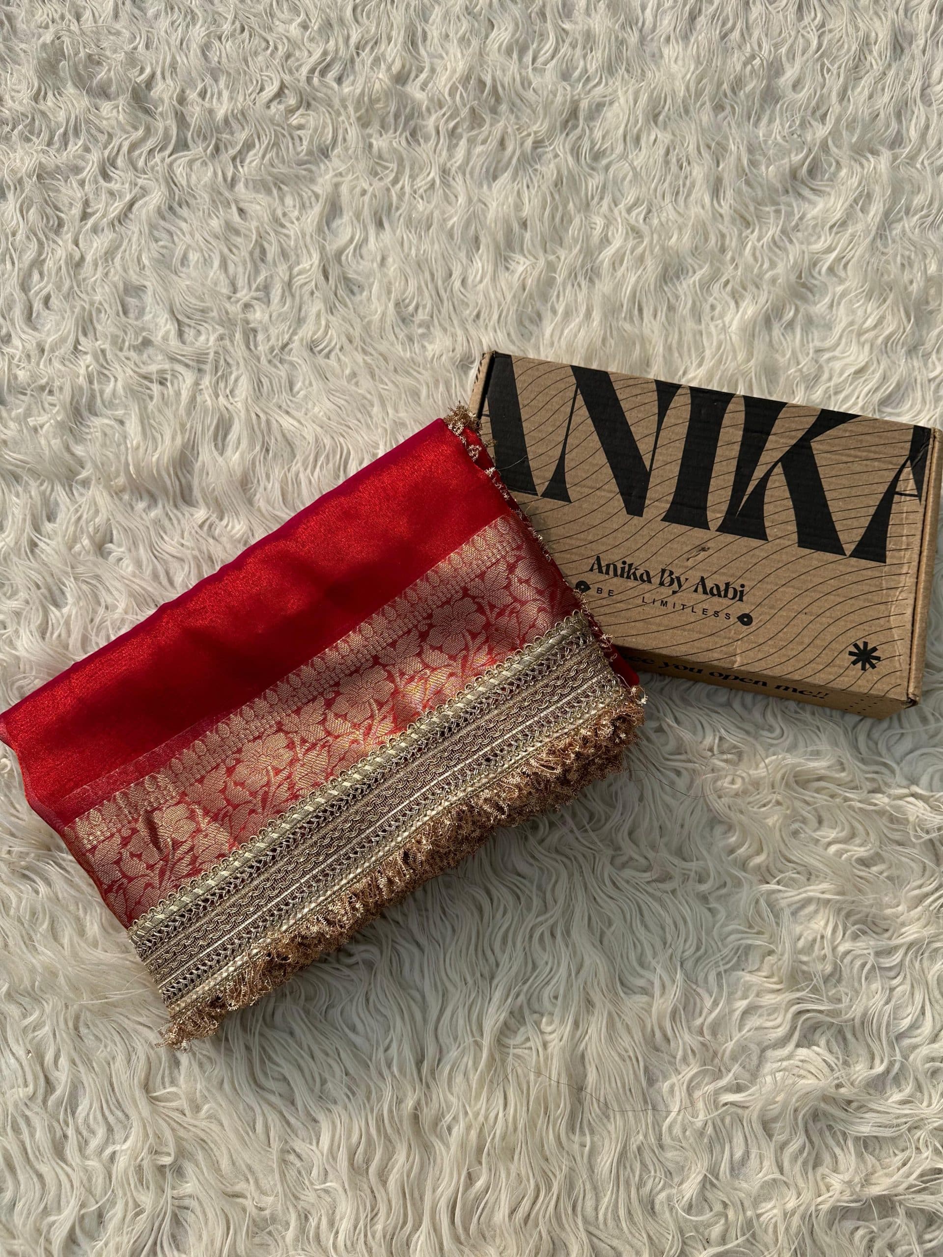 TISSUE LUXE-DARK PINKISH RED DUAL TONE SAREE - Image 8