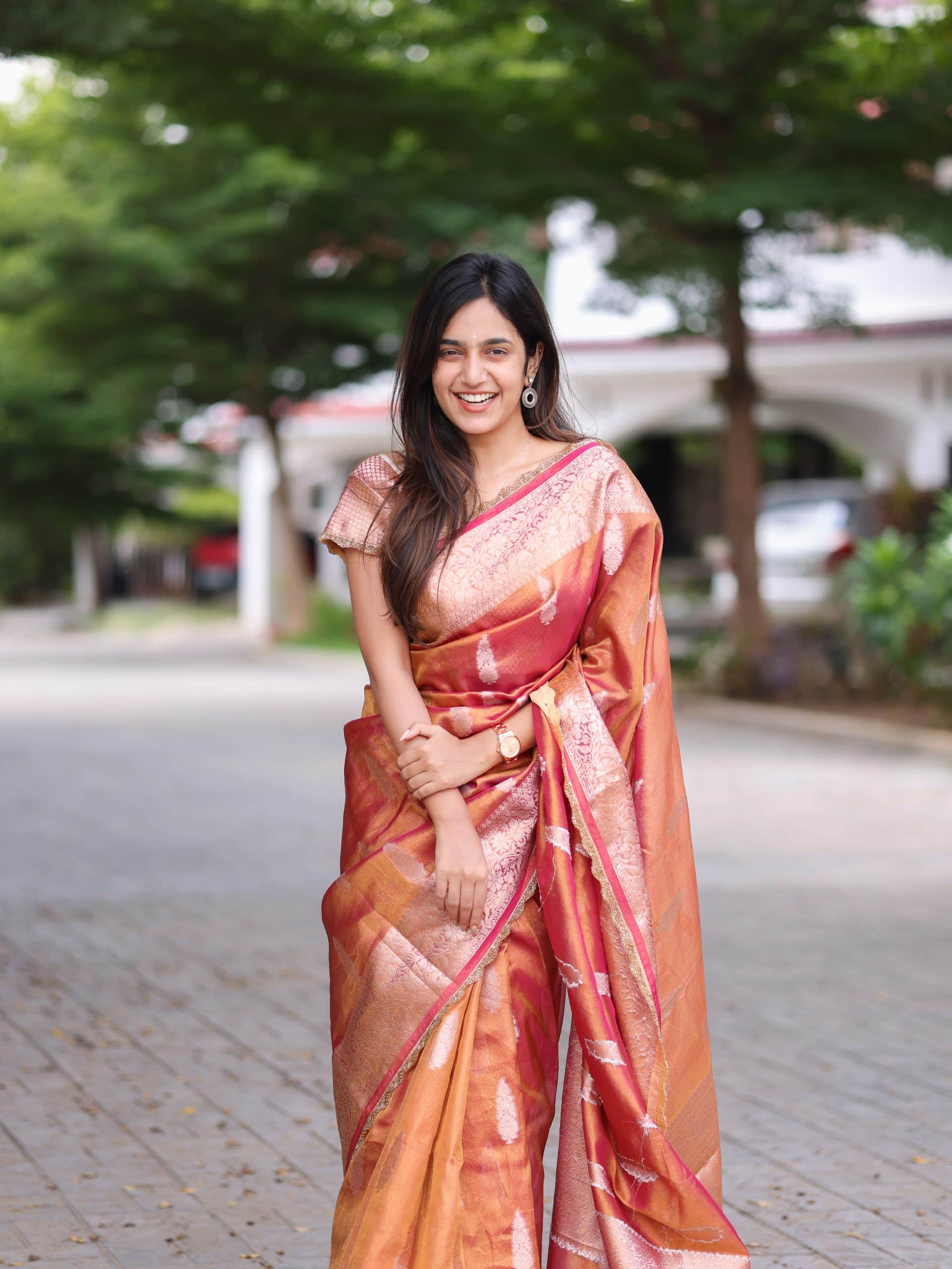 TISSUE JHANVI-RANIPINK DUAL TONE SAREE - Image 12