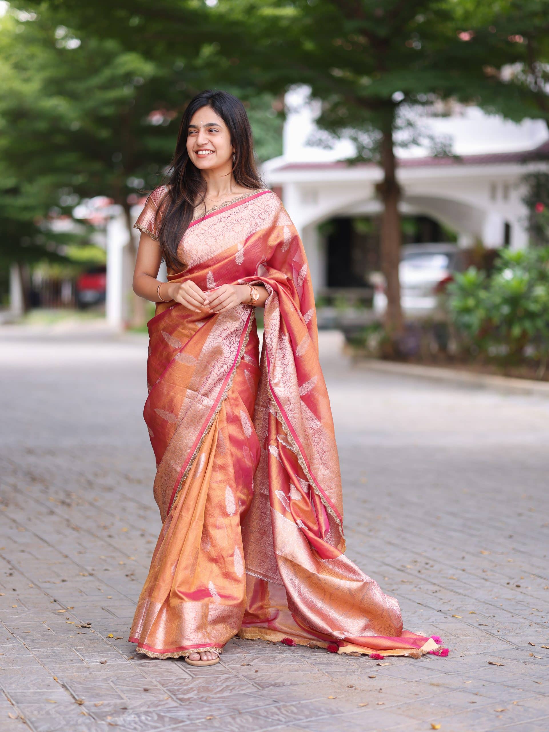 TISSUE JHANVI-RANIPINK DUAL TONE SAREE - Image 13