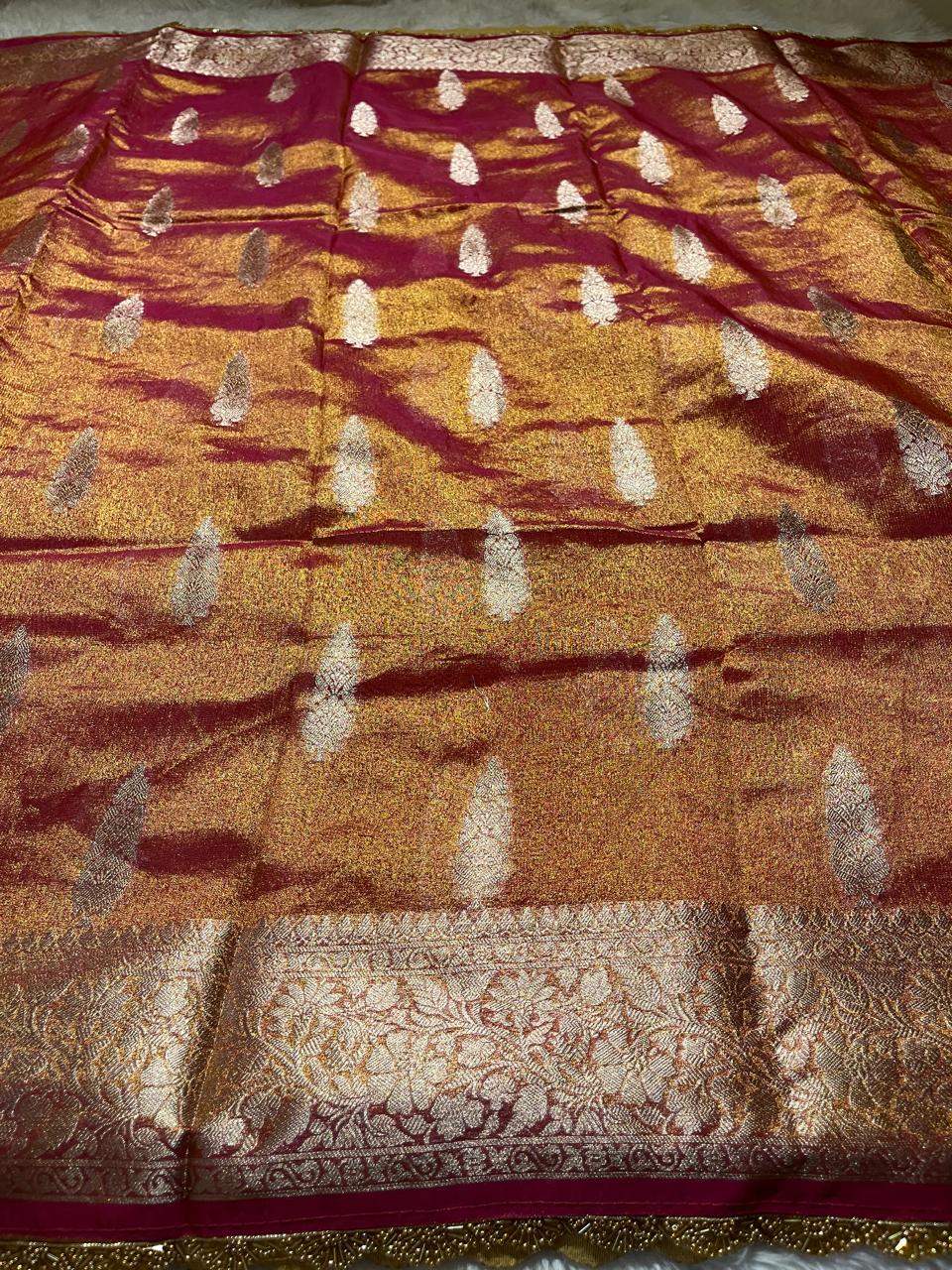 TISSUE JHANVI-RANIPINK DUAL TONE SAREE - Image 3