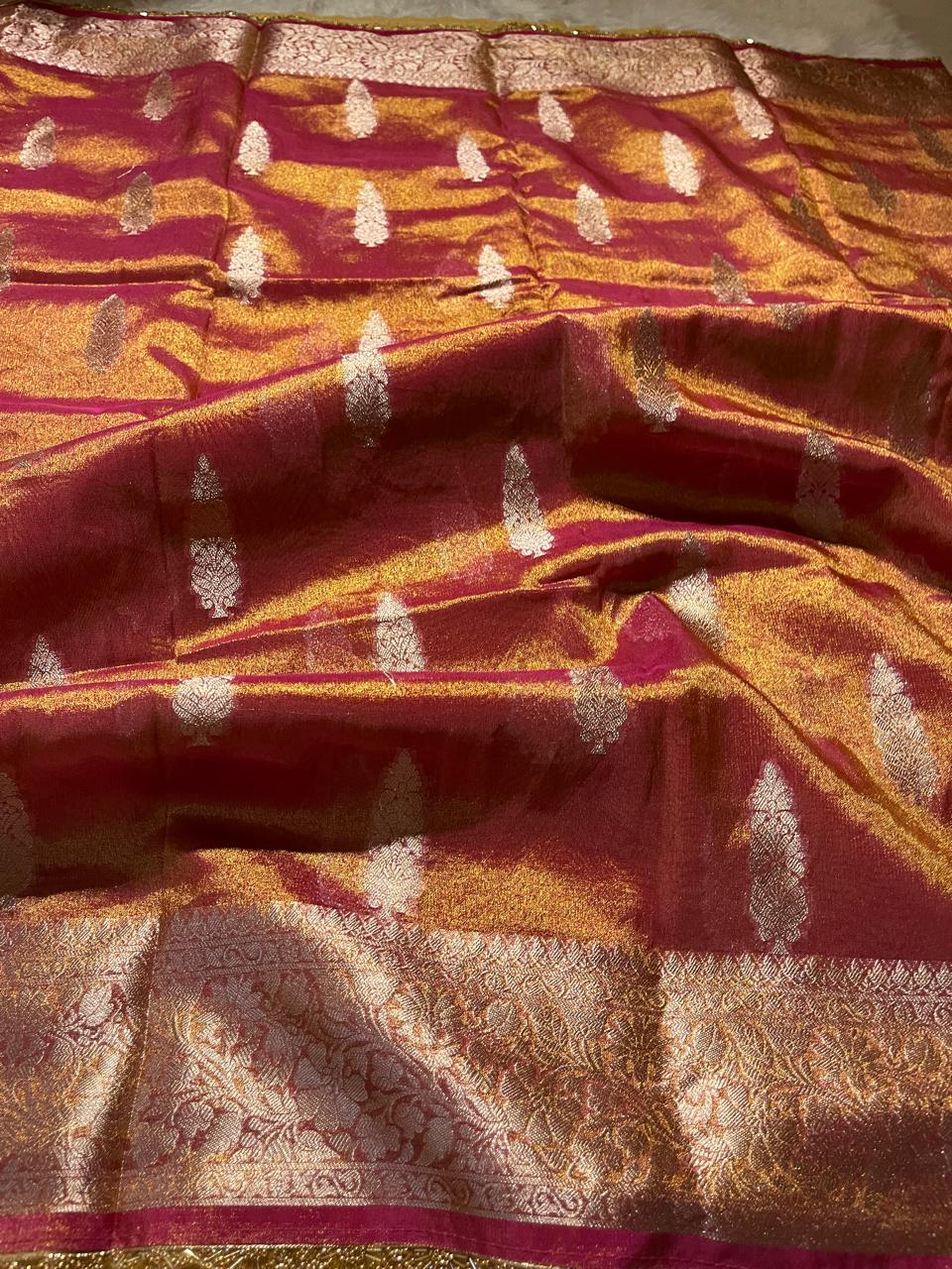 TISSUE JHANVI-RANIPINK DUAL TONE SAREE - Image 4