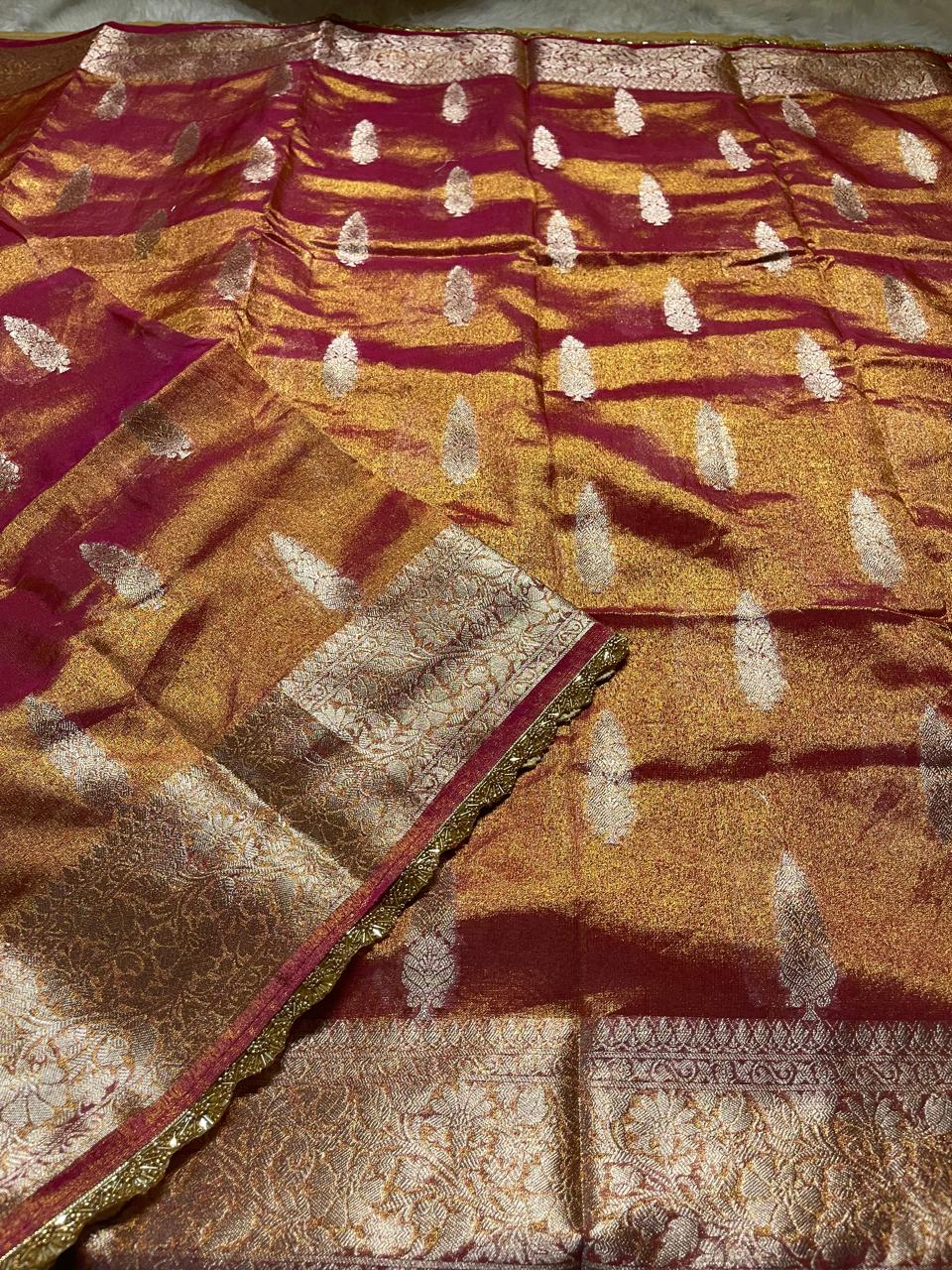 TISSUE JHANVI-RANIPINK DUAL TONE SAREE - Image 5